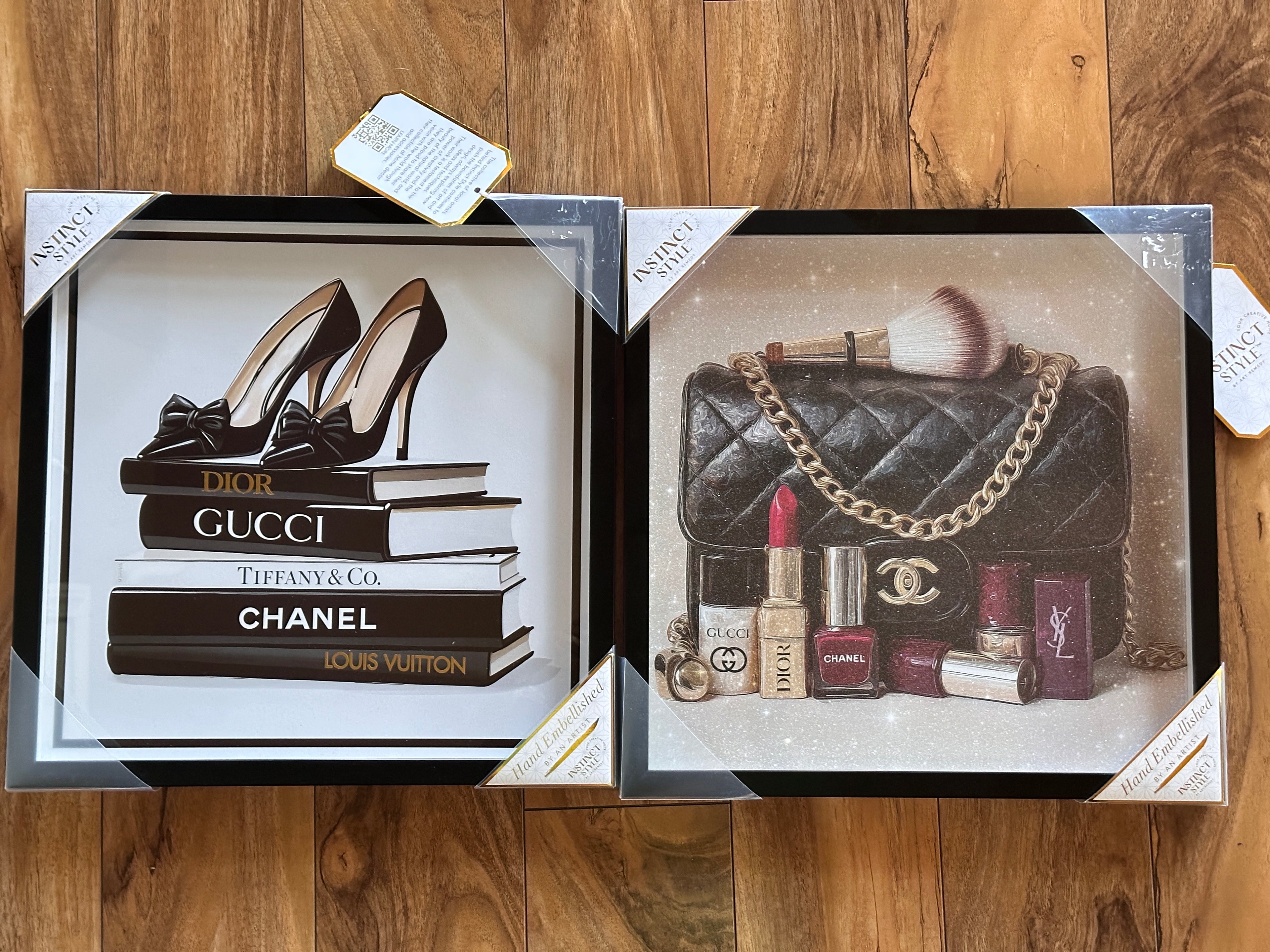 Luxury Designer Fashion Wall Art Set Framed Glam Heels Makeup Handbag Decor Set of 2