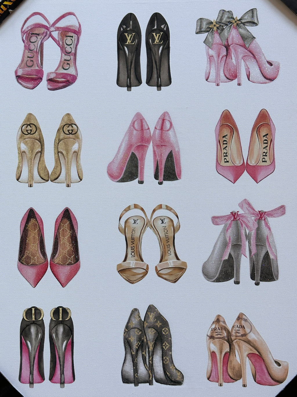 Luxury Designer Heels Wall Art Framed Fashion Shoe Print Glam Bedroom Decor Prada LV Gucci Inspired