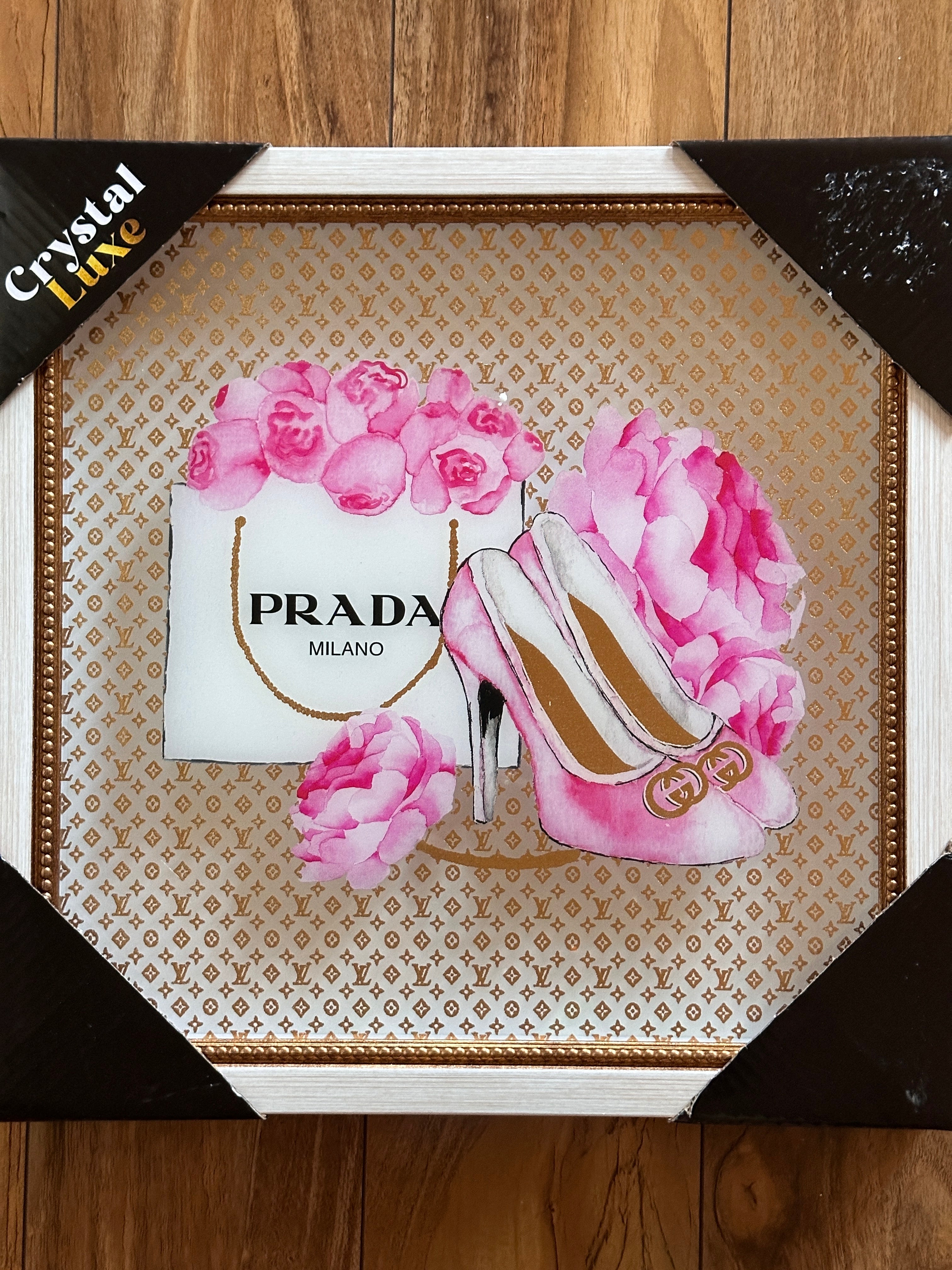Prada Pink Heels Wall Art Framed Luxury Designer Fashion Print Glam Bedroom Decor