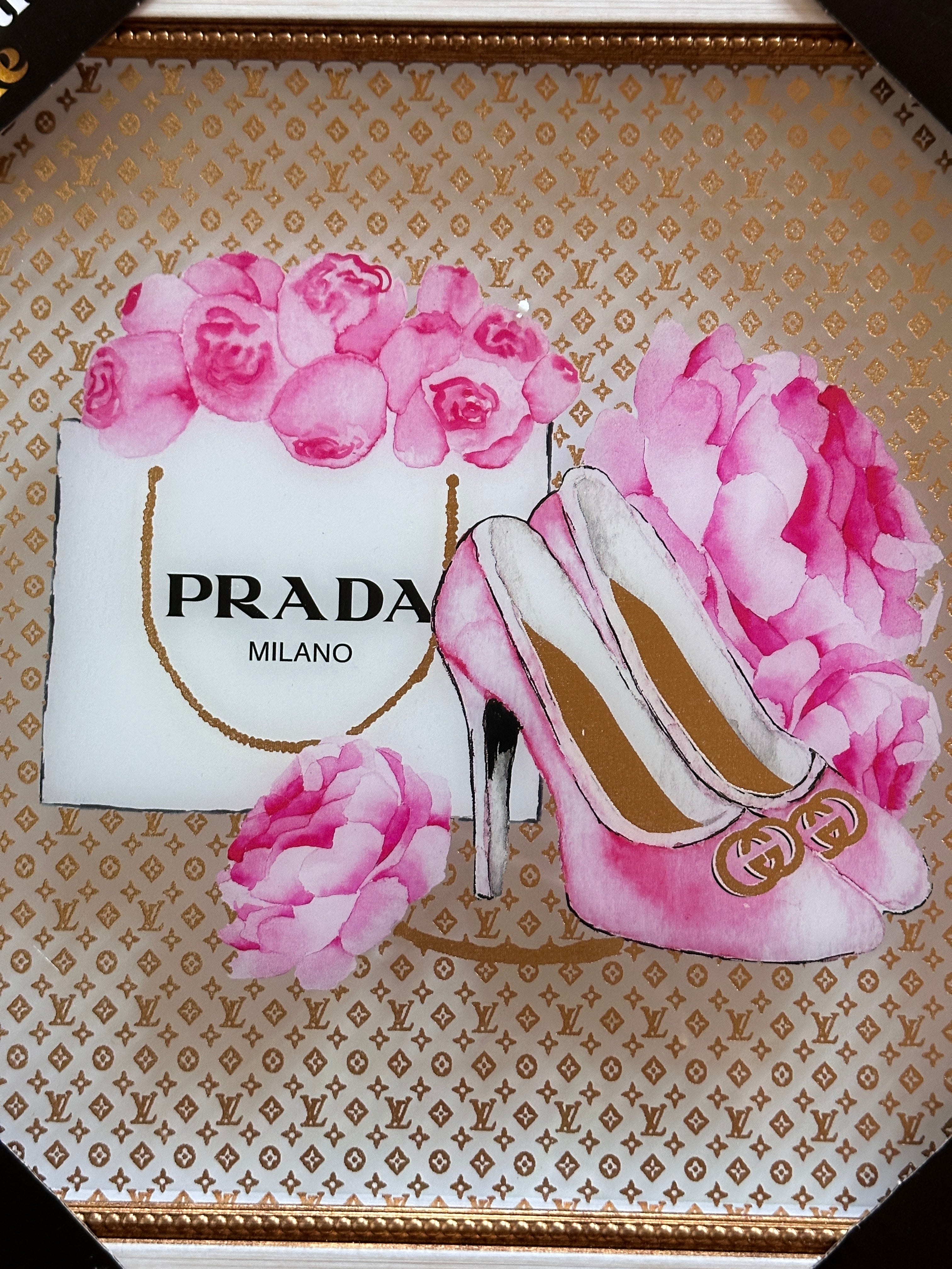Prada Pink Heels Wall Art Framed Luxury Designer Fashion Print Glam Bedroom Decor