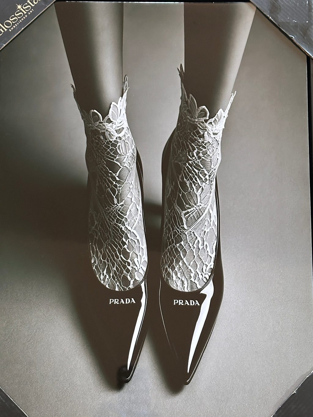 Prada High Heel Wall Art Framed Luxury Black White Fashion Print Glam Home Decor