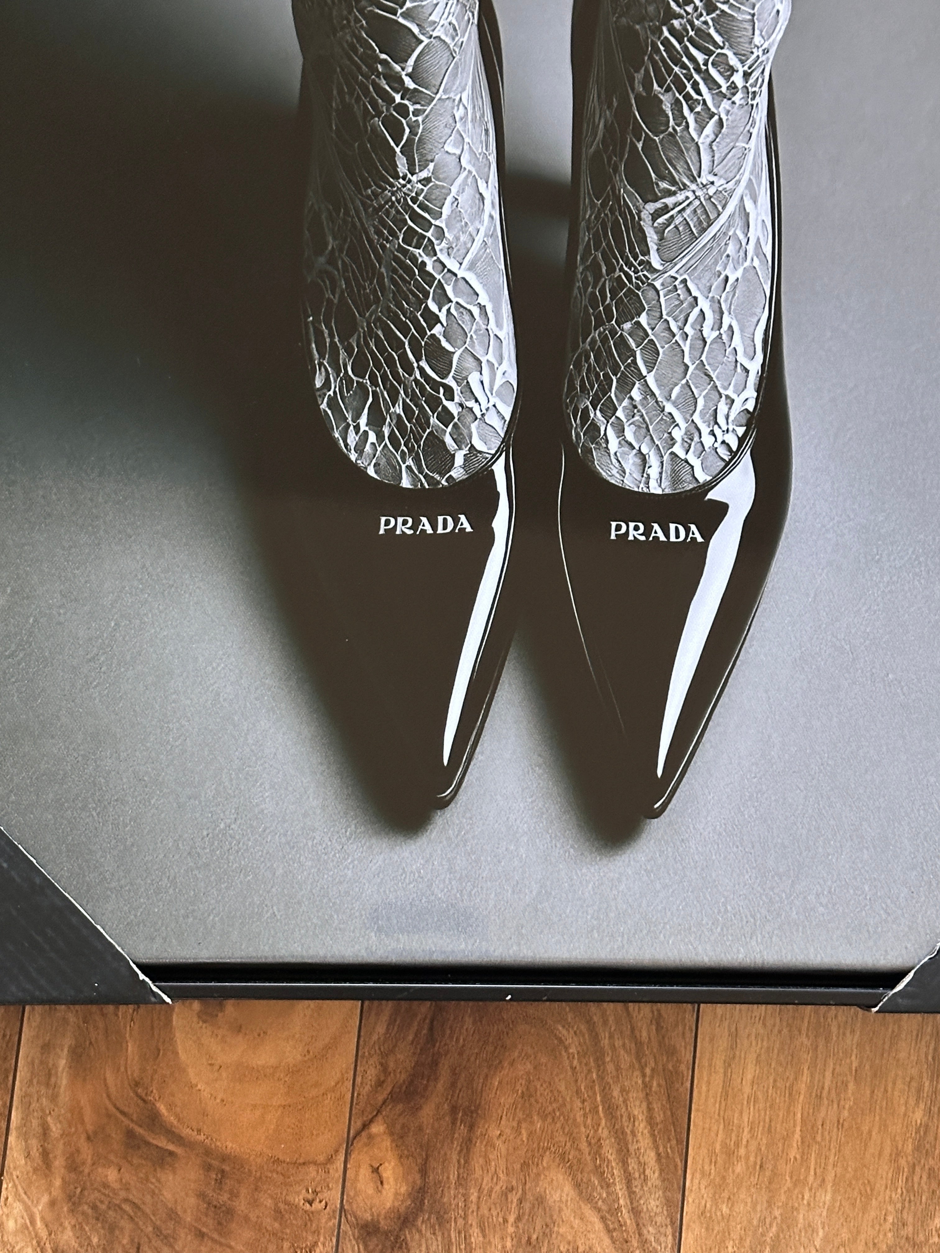 Prada High Heel Wall Art Framed Luxury Black White Fashion Print Glam Home Decor