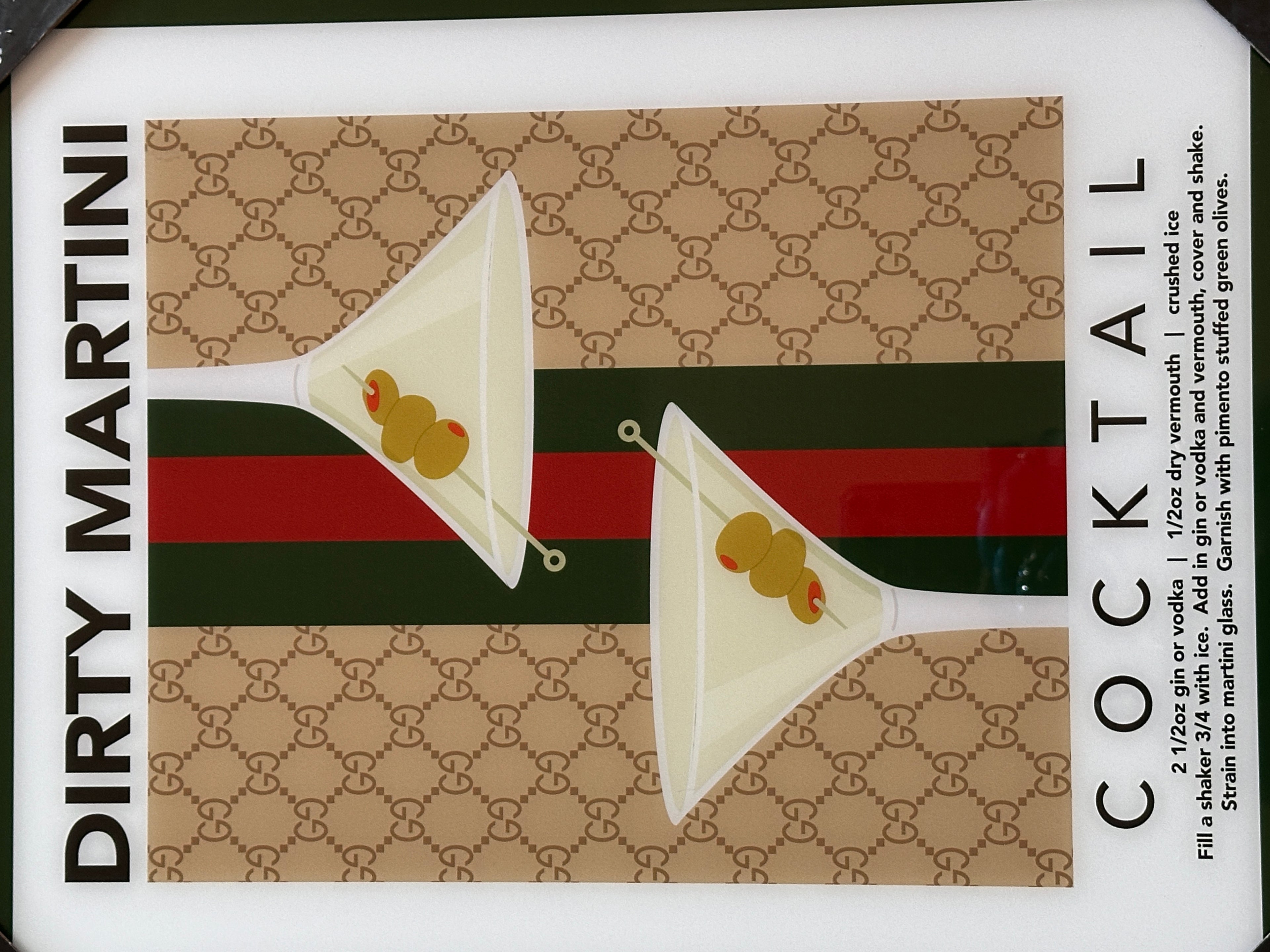 Gucci Dirty Martini Wall Art Framed Luxury Cocktail Print Designer Bar Cart Decor