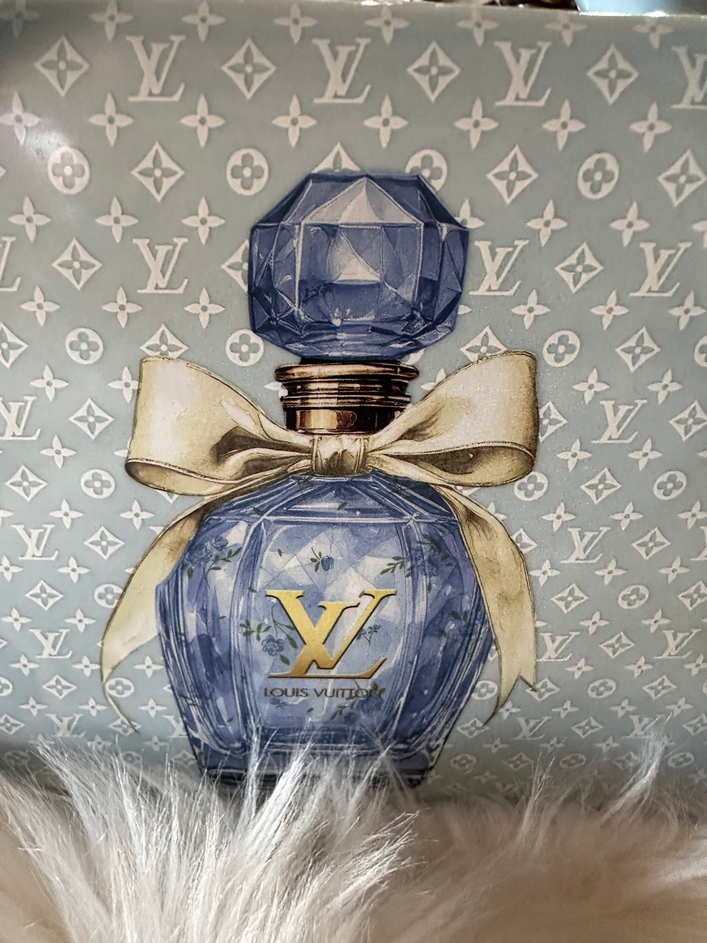 Louis Vuitton Blue Ceramic Handbag Vase Luxury Designer Perfume Decor Glam Home Accent