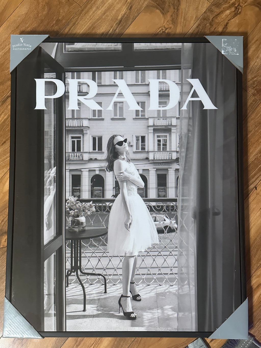 Prada Paris Balcony Wall Art Framed Luxury Black White Fashion Print Glam Home Decor