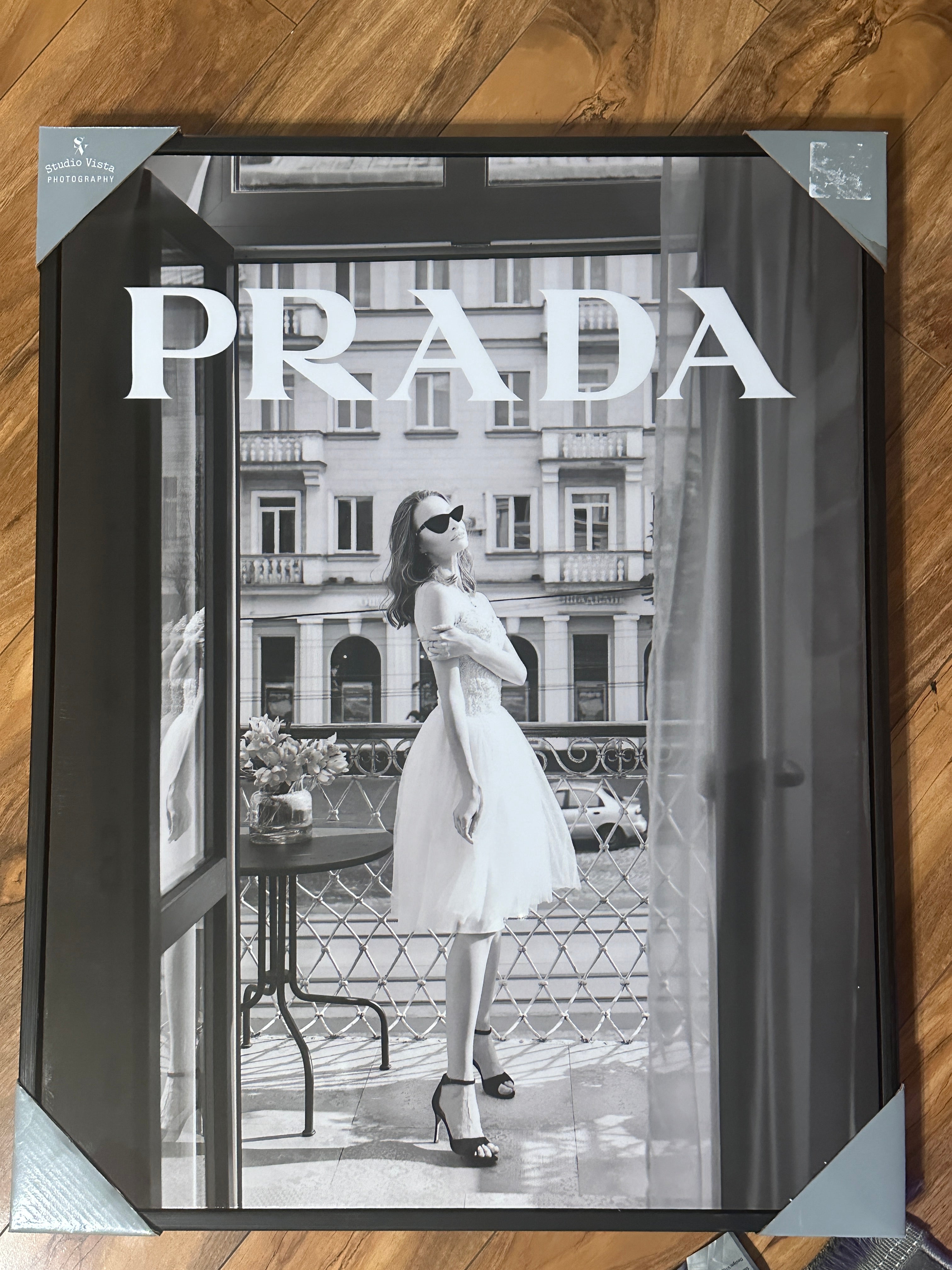Prada Paris Balcony Wall Art Framed Luxury Black White Fashion Print Glam Home Decor