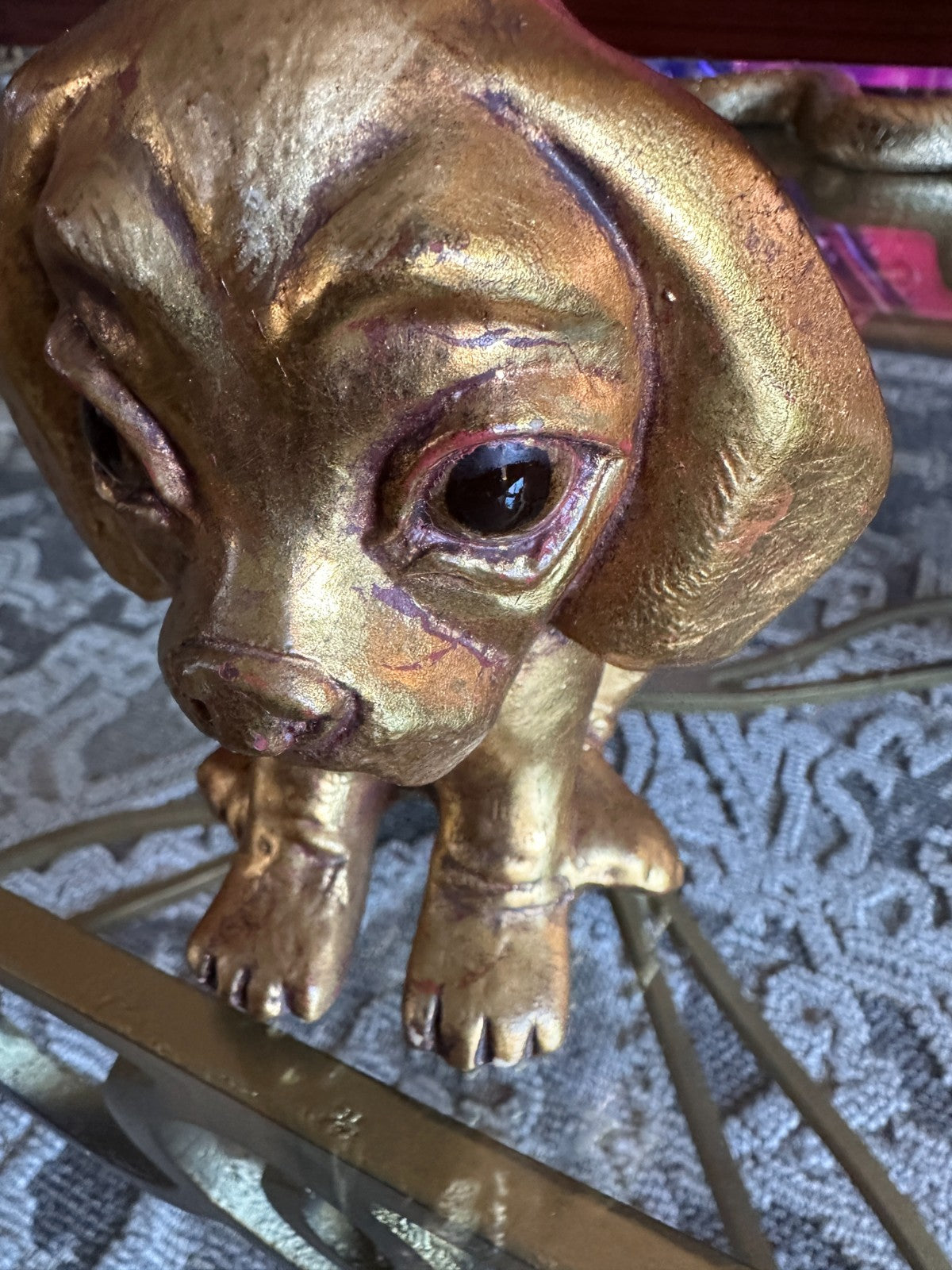 Vintage Hetrick McFarland Signed Dog Figurine Gold Puppy Sculpture