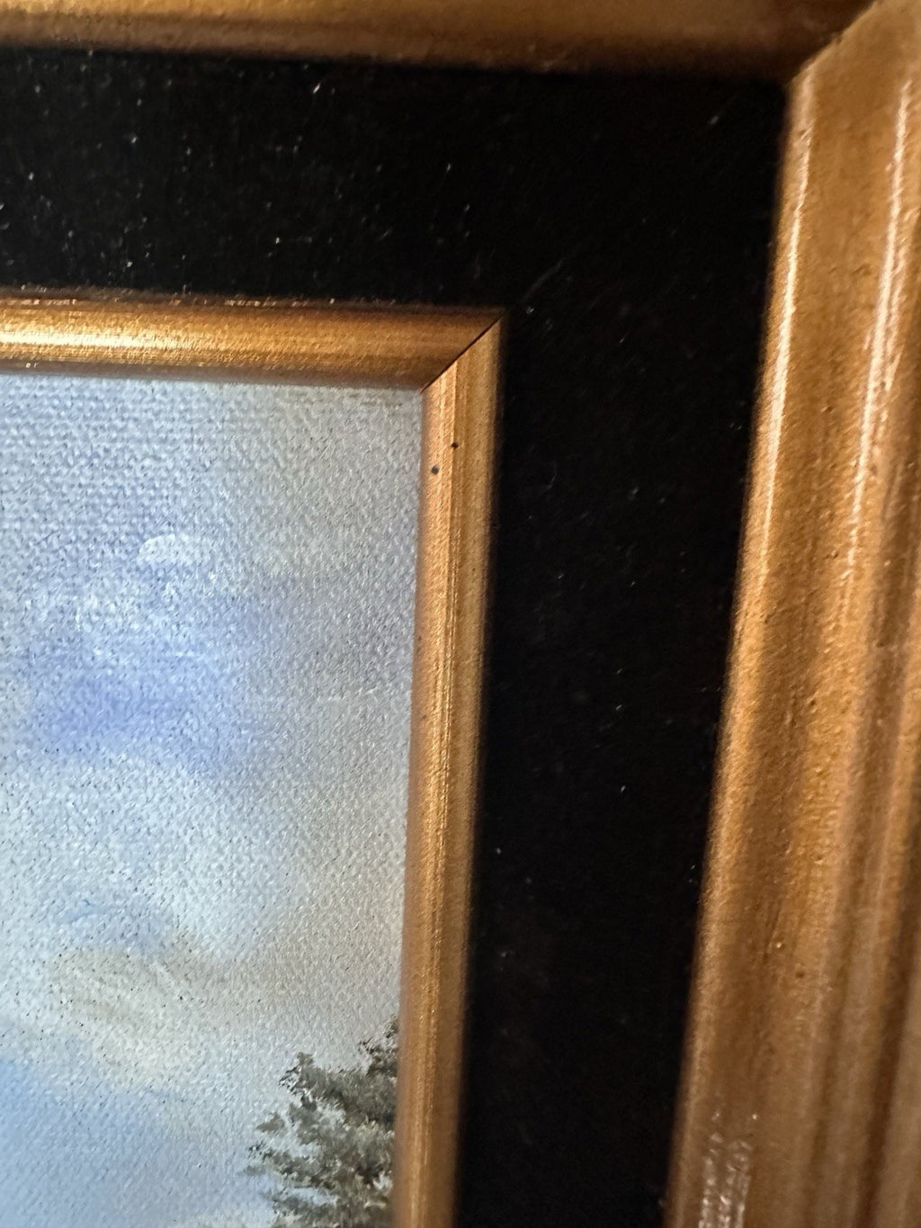 Antique 1903 Signed Art Framed Landscape Oil Painting Snow Mountain