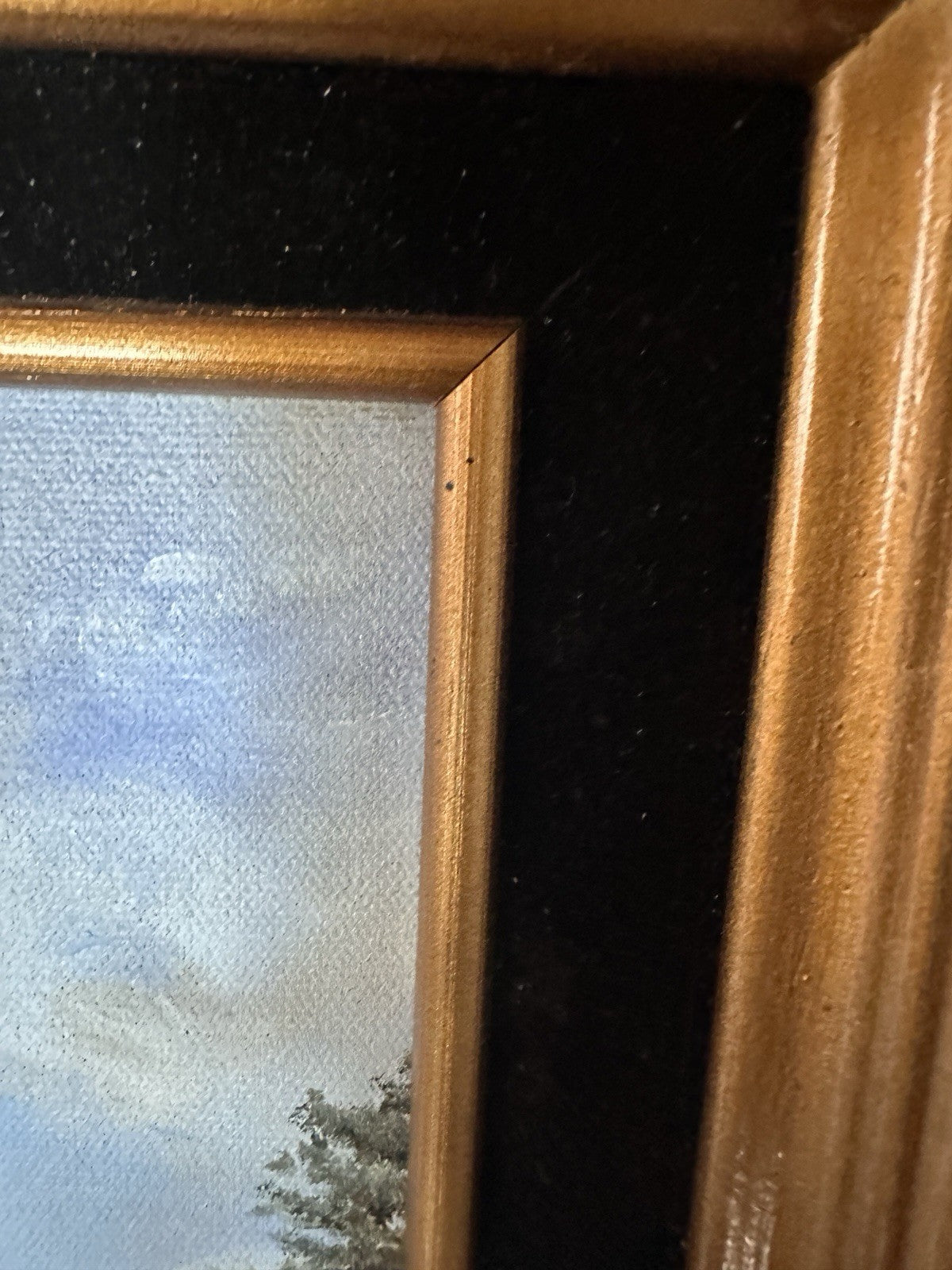 Antique 1903 Signed Art Framed Landscape Oil Painting Snow Mountain