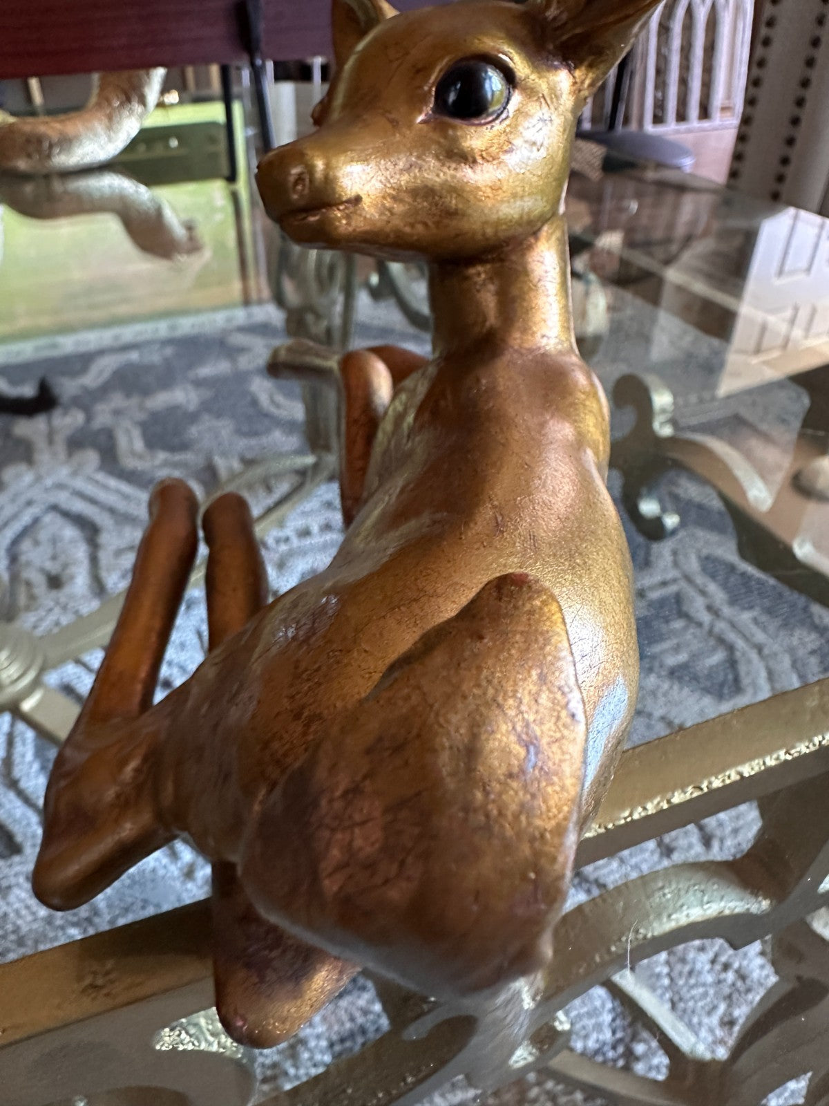 Vintage Rutledge Signed Gold Deer Figurine Mid Century Modern Fawn Sculpture 862