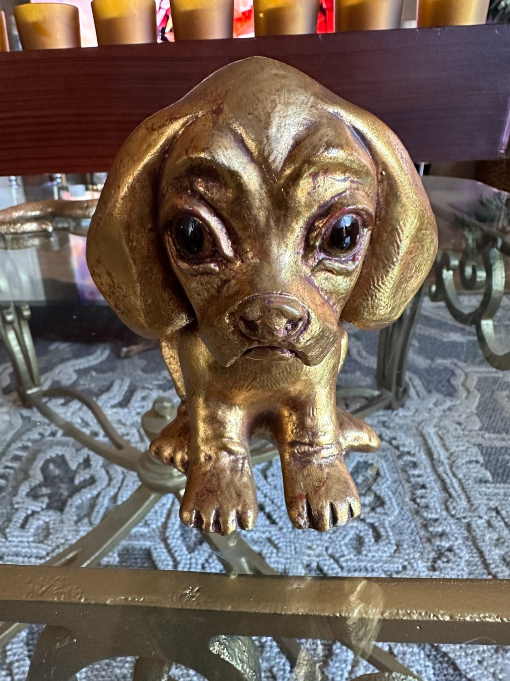 Vintage Hetrick McFarland Signed Dog Figurine Gold Puppy Sculpture