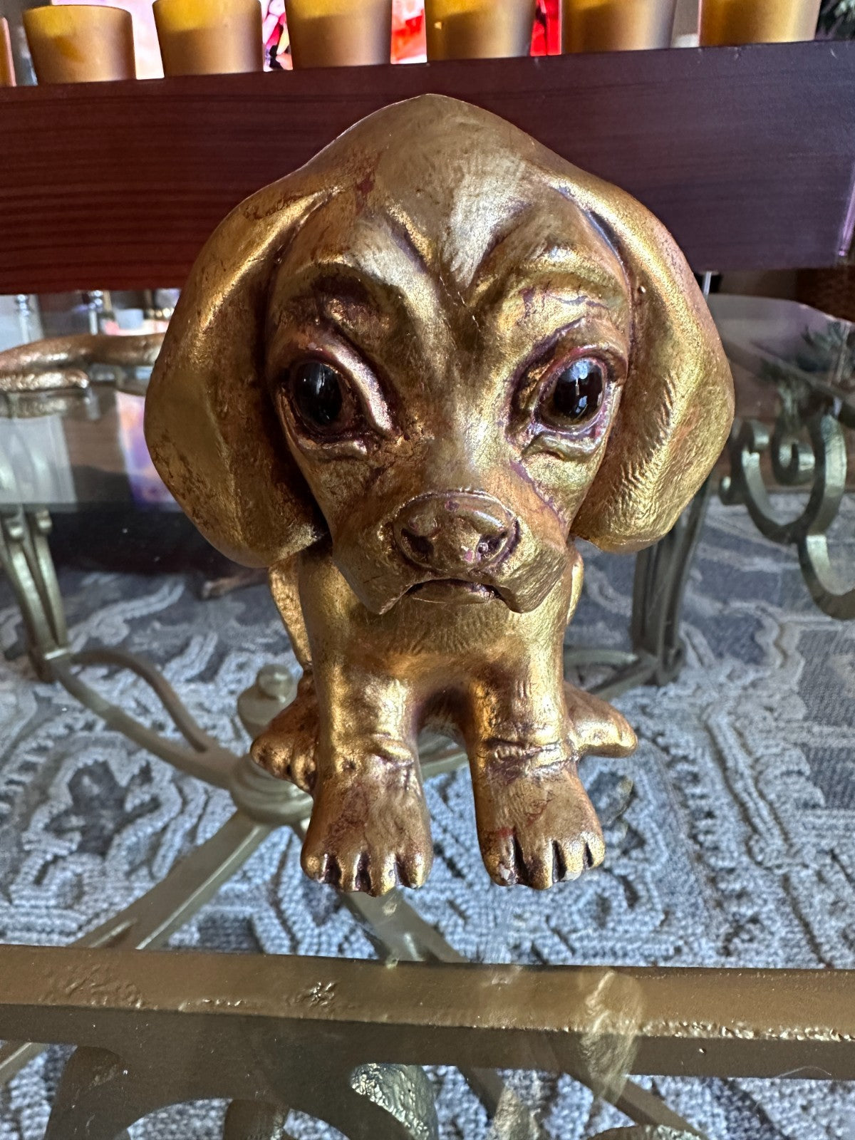 Vintage Hetrick McFarland Signed Dog Figurine Gold Puppy Sculpture