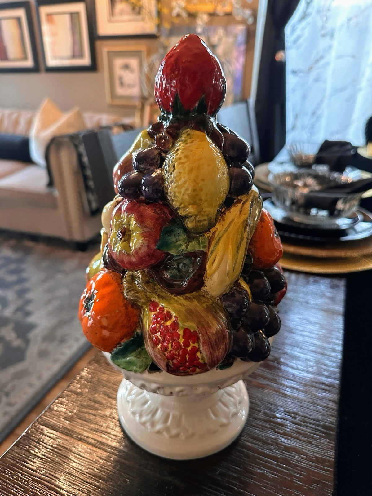 Vintage Ceramic Italian Majolica Provincial Fruit Tree Topiary Centerpiece