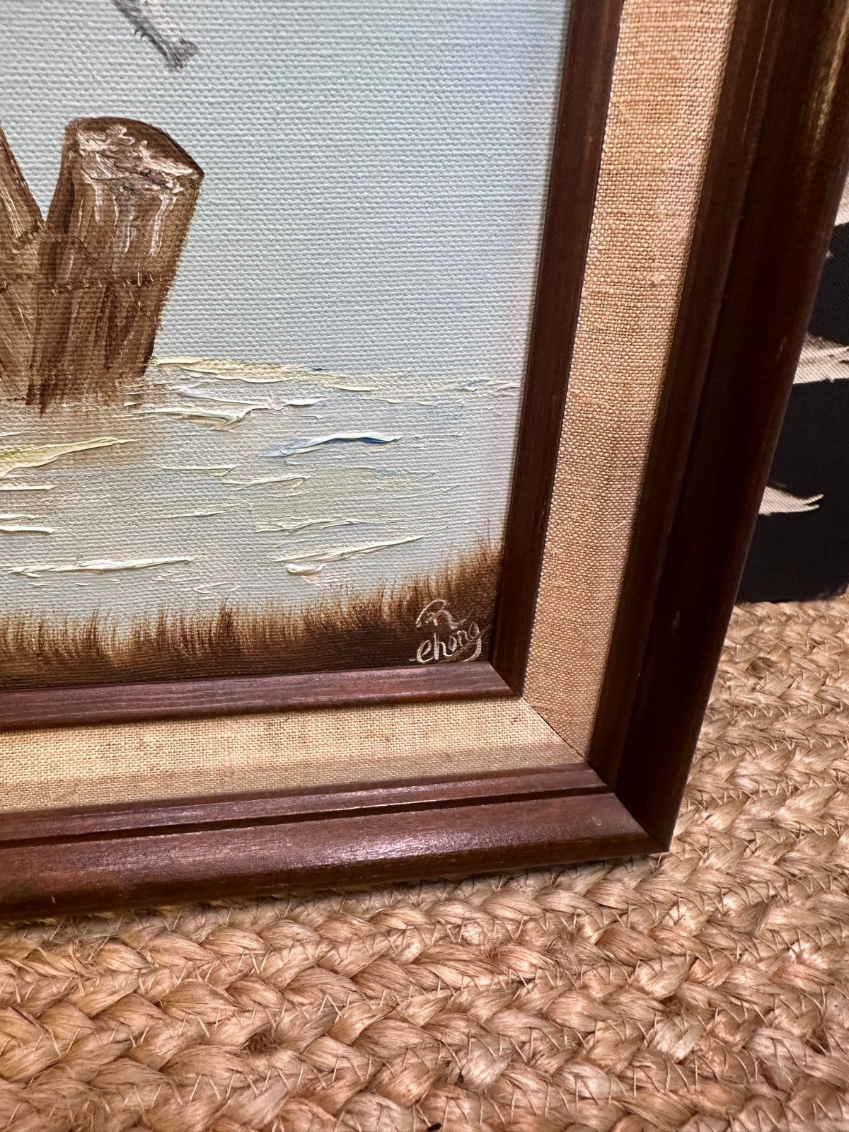 Framed Vintage Original Oil Painting Seagull Bird Coastal Water Seascape Art