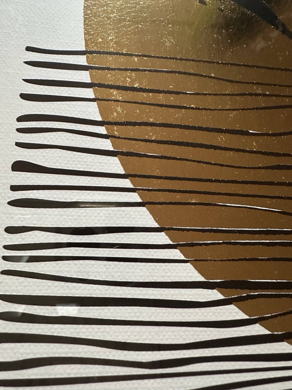 Framed Abstract Art Print Picture Gold Circle Black White Accents