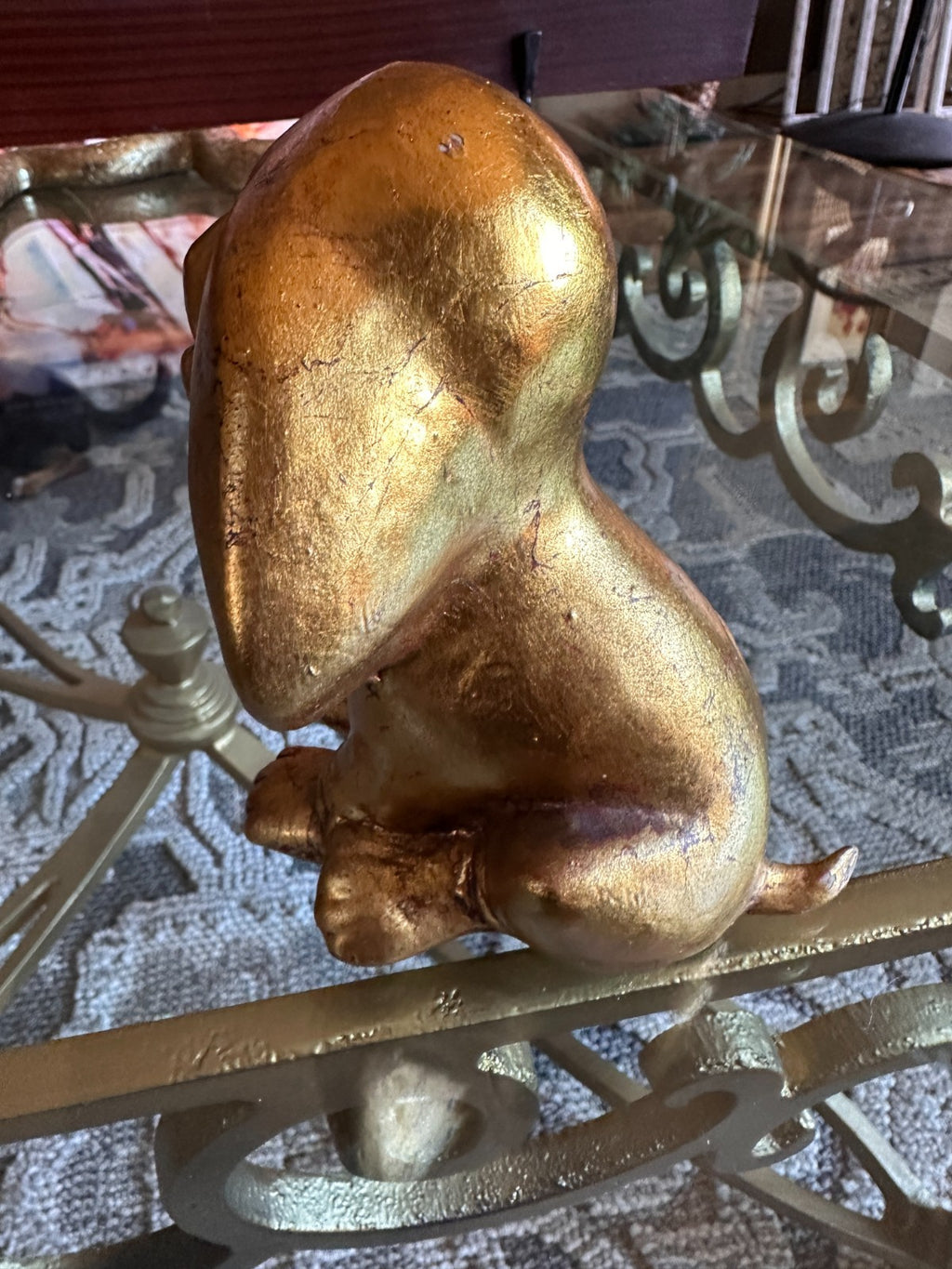 Vintage Hetrick McFarland Signed Dog Figurine Gold Puppy Sculpture