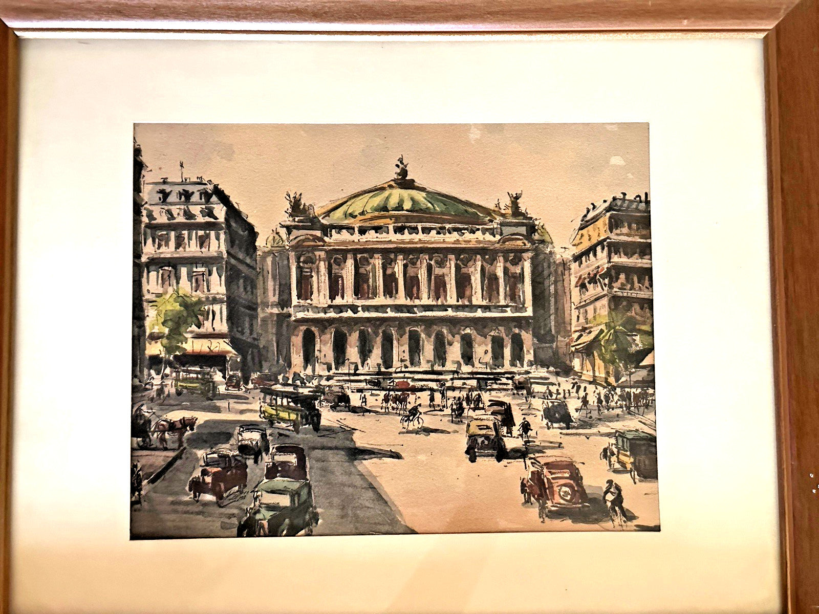 VTG Signed French Framed Litho Watercolor Art Print Paris Palais Opera Garnier