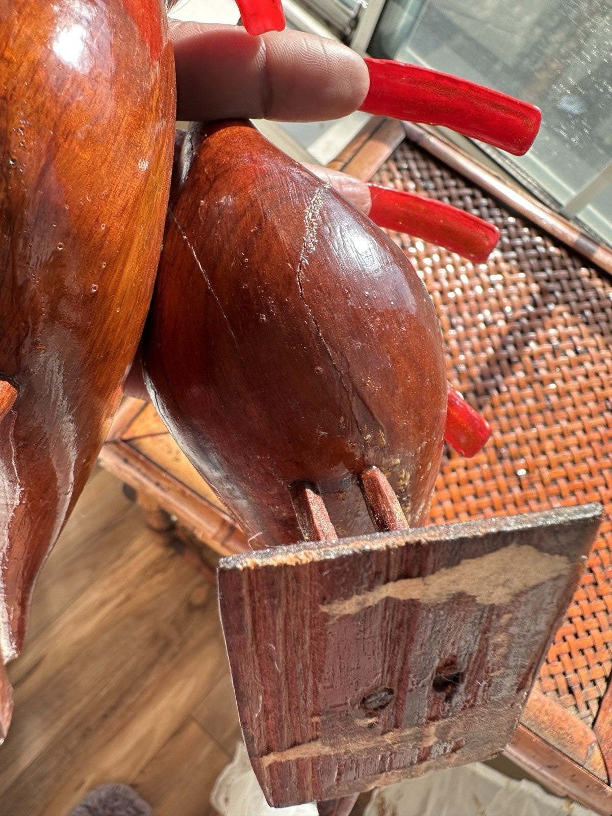 Pair Brown MCM Hand Carved Wooden Sea Shore Wading Bird Sculpture Nautical Beach