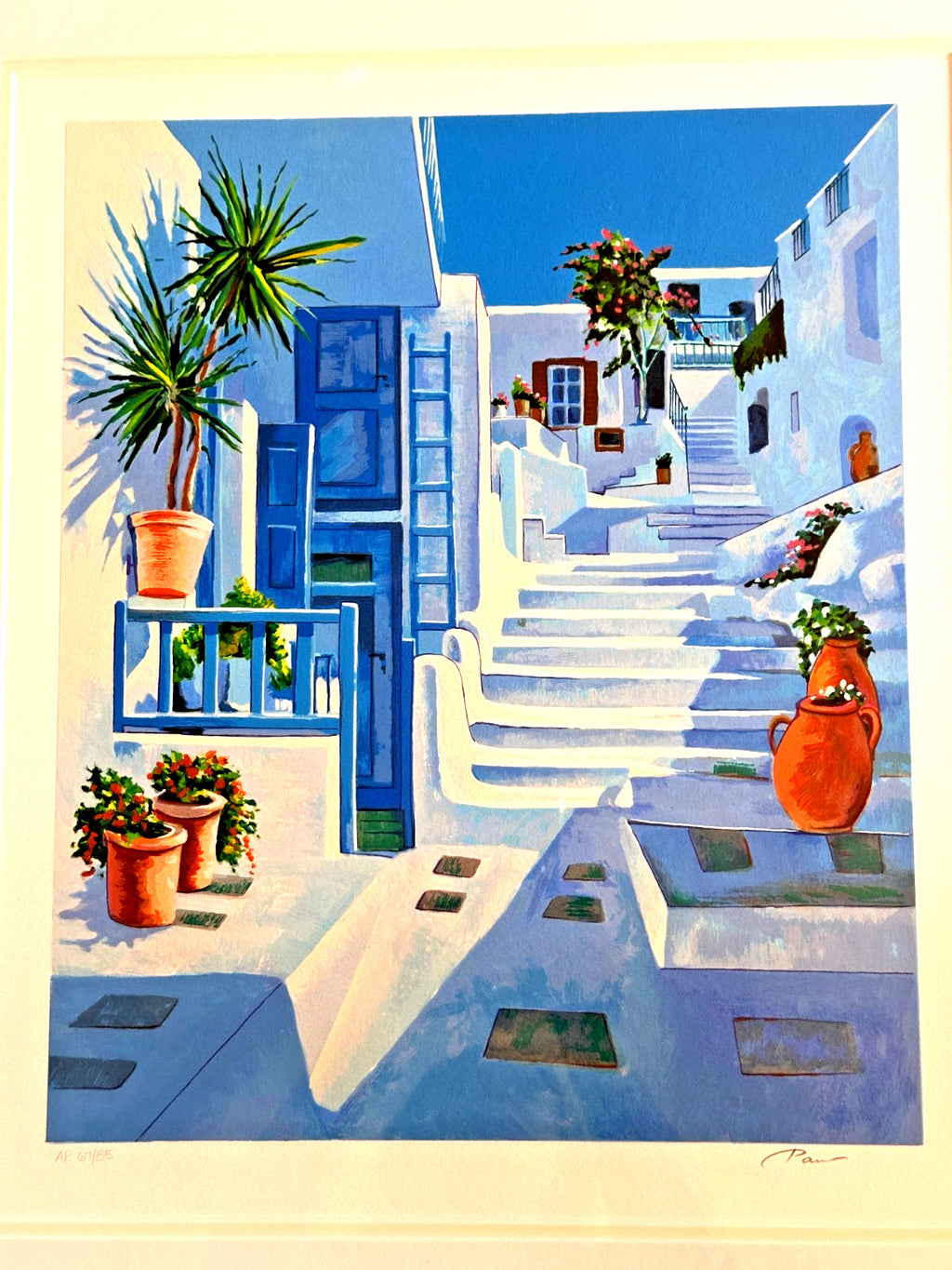 Spring Breeze By Alex Pauker Blue White Mediterranean Greek Serigraph 67/85 Art