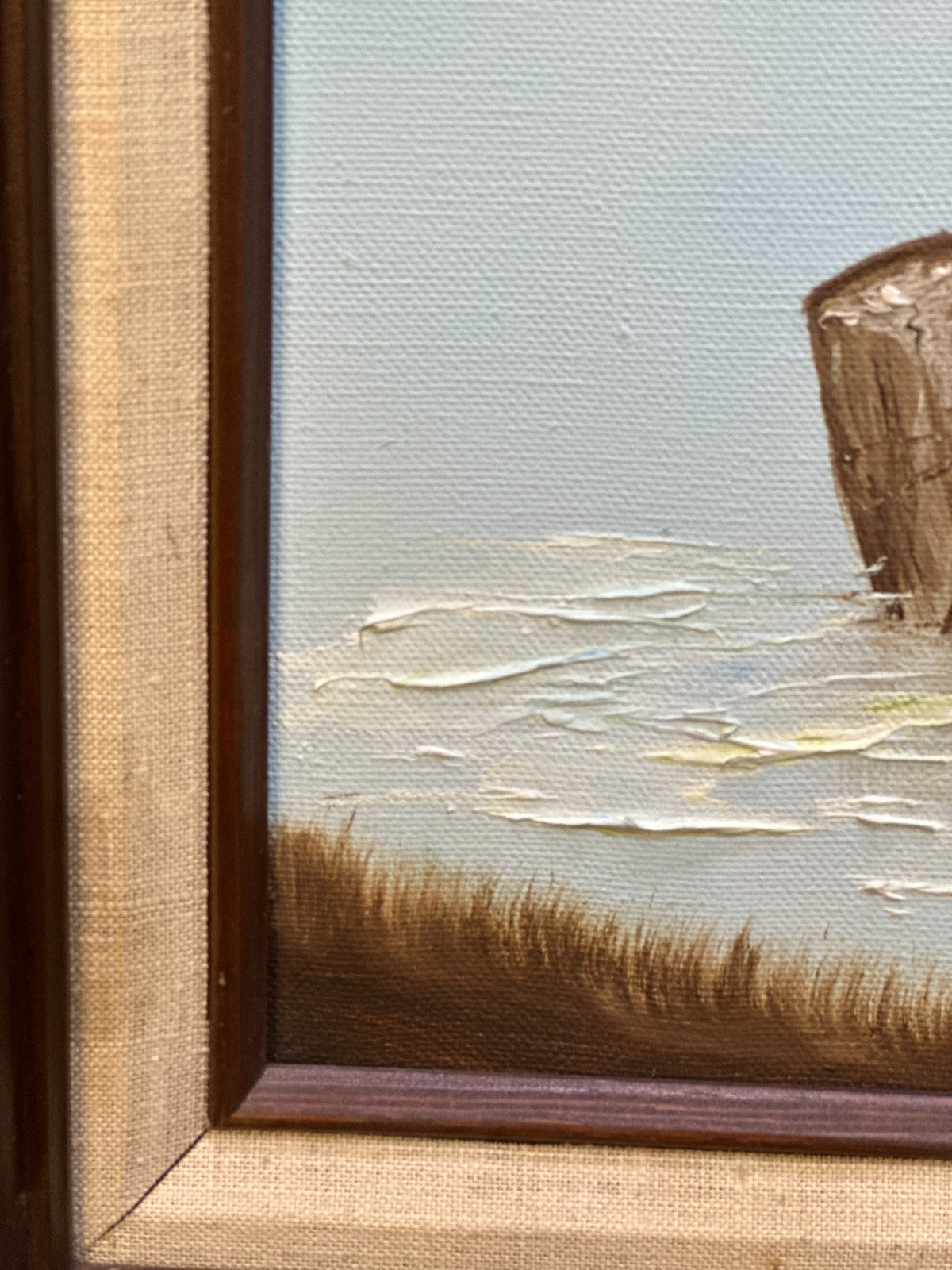 Framed Vintage Original Oil Painting Seagull Bird Coastal Water Seascape Art