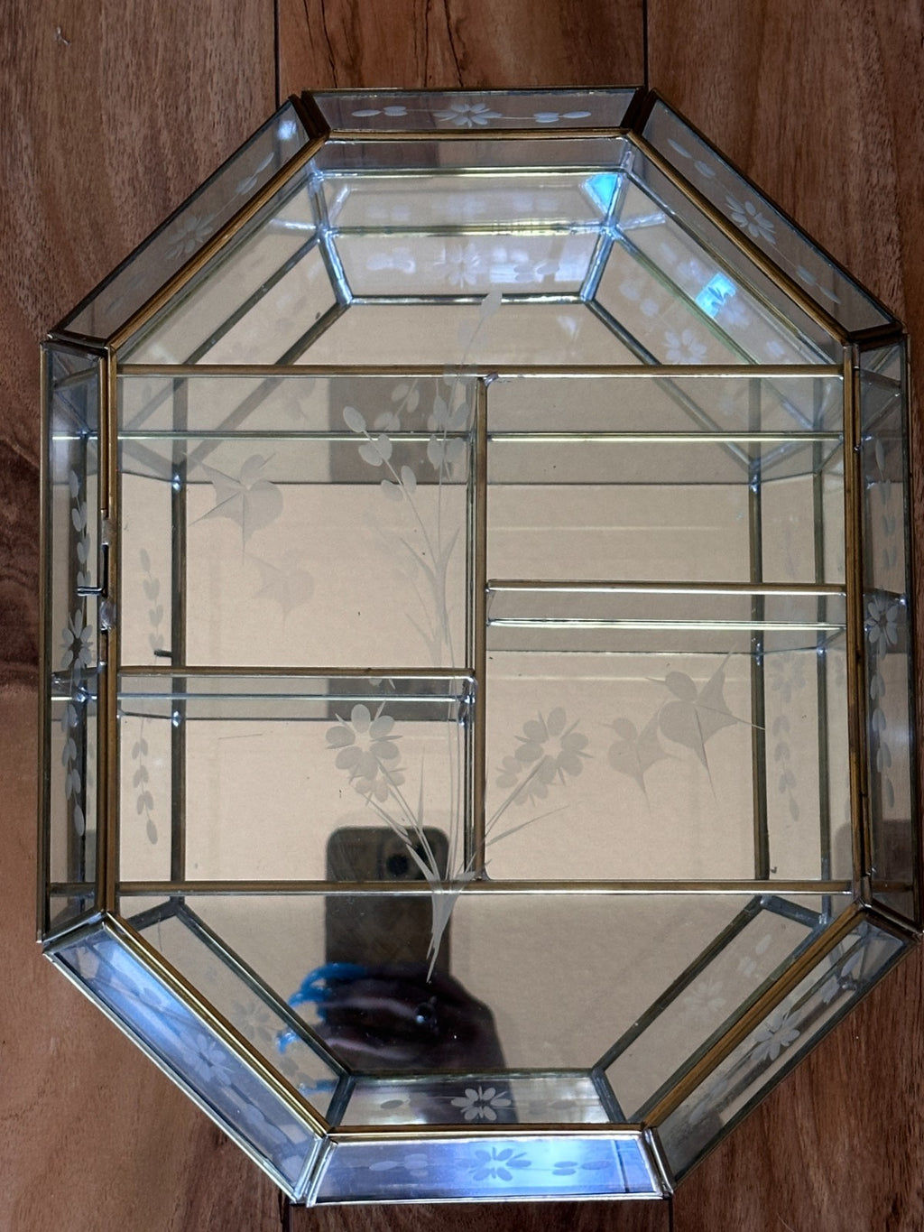 Glass Mirror Curio Wall Mini Perfume Jewelry Hexagon Terrarium Display Case Box
