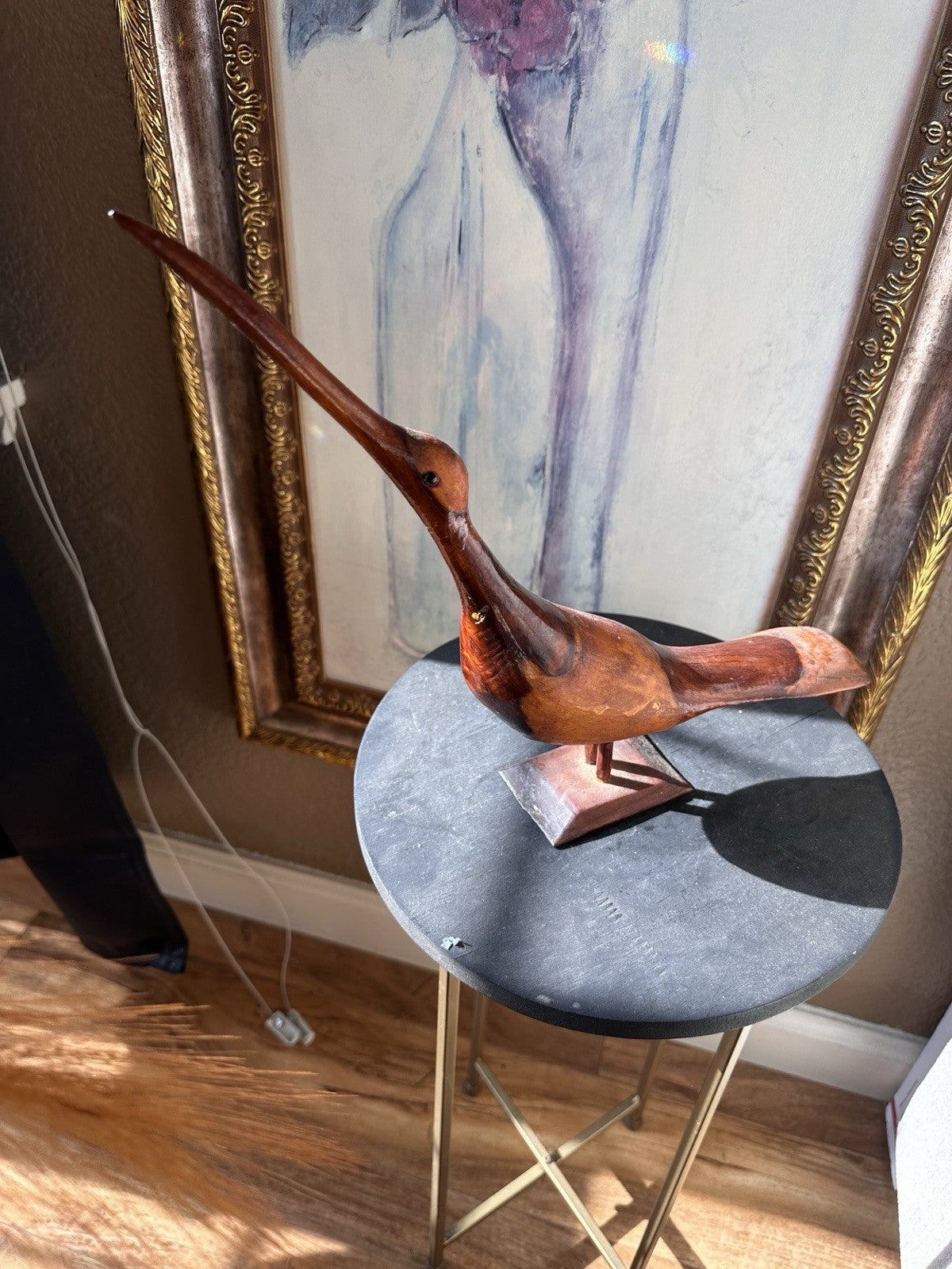 Vintage MCM Hand Carved Wooden Sea Shore Wading Bird Sculpture Nautical Beach