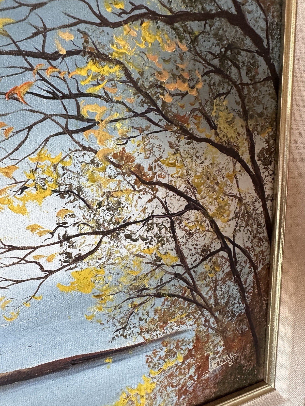 Vintage Oil Painting Nature Water Forest Landscape Framed Original Signed Art