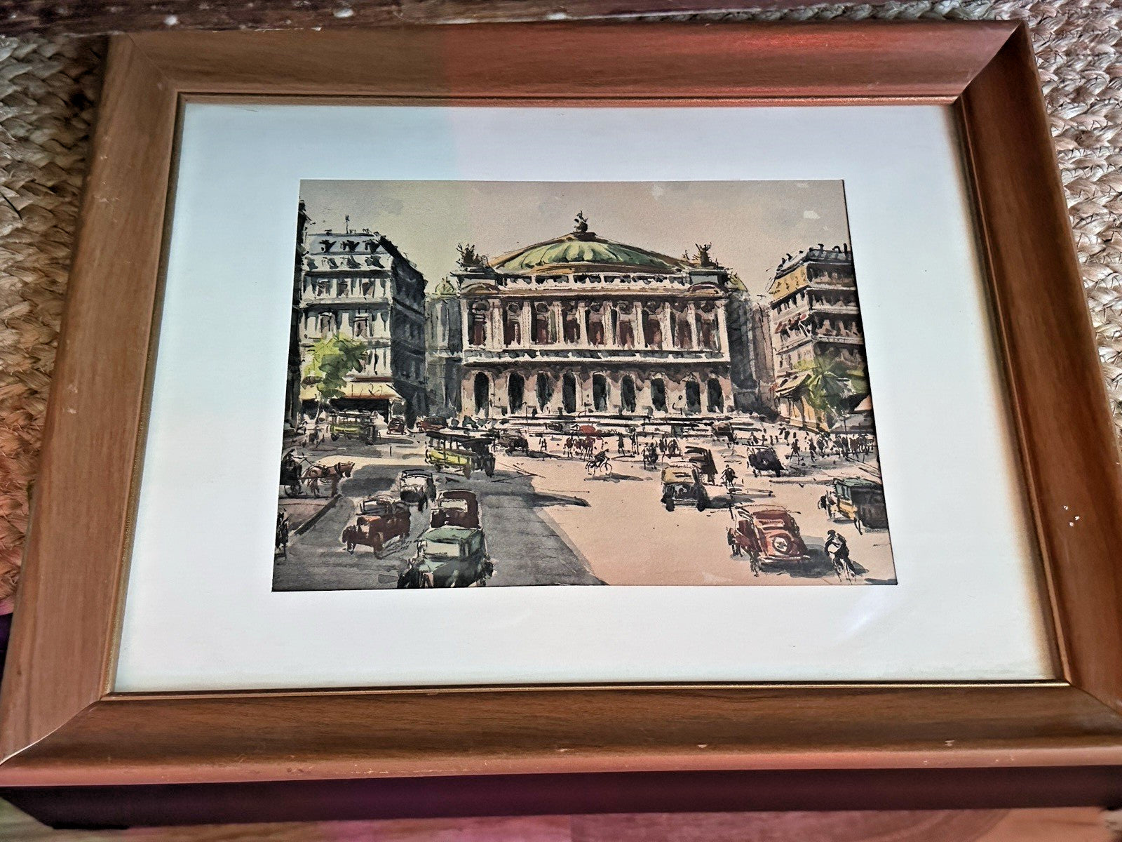 VTG Signed French Framed Litho Watercolor Art Print Paris Palais Opera Garnier