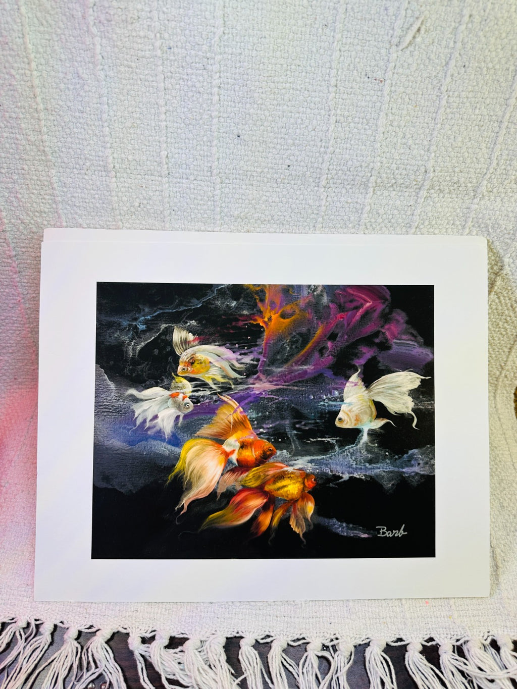 Barbara Gustafson Art Print From Original Oil Painting Fantail Goldfish Swimming