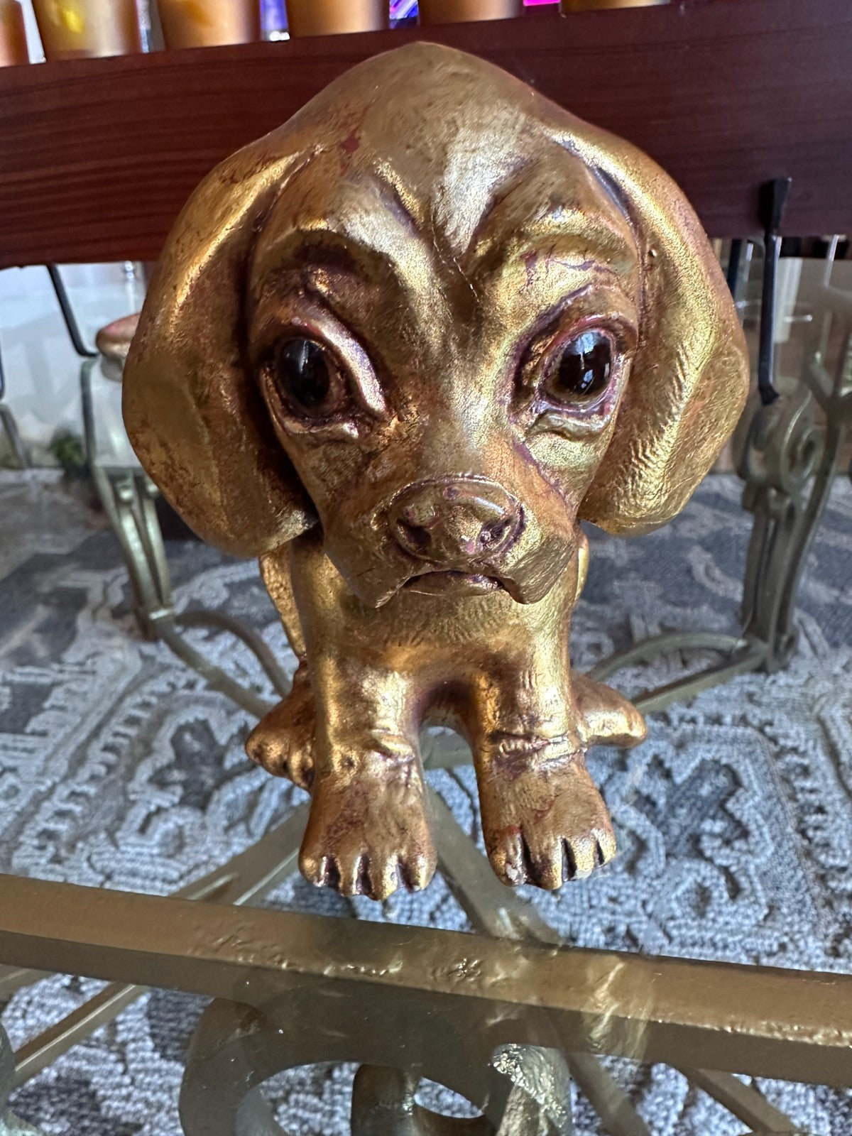 Vintage Hetrick McFarland Signed Dog Figurine Gold Puppy Sculpture