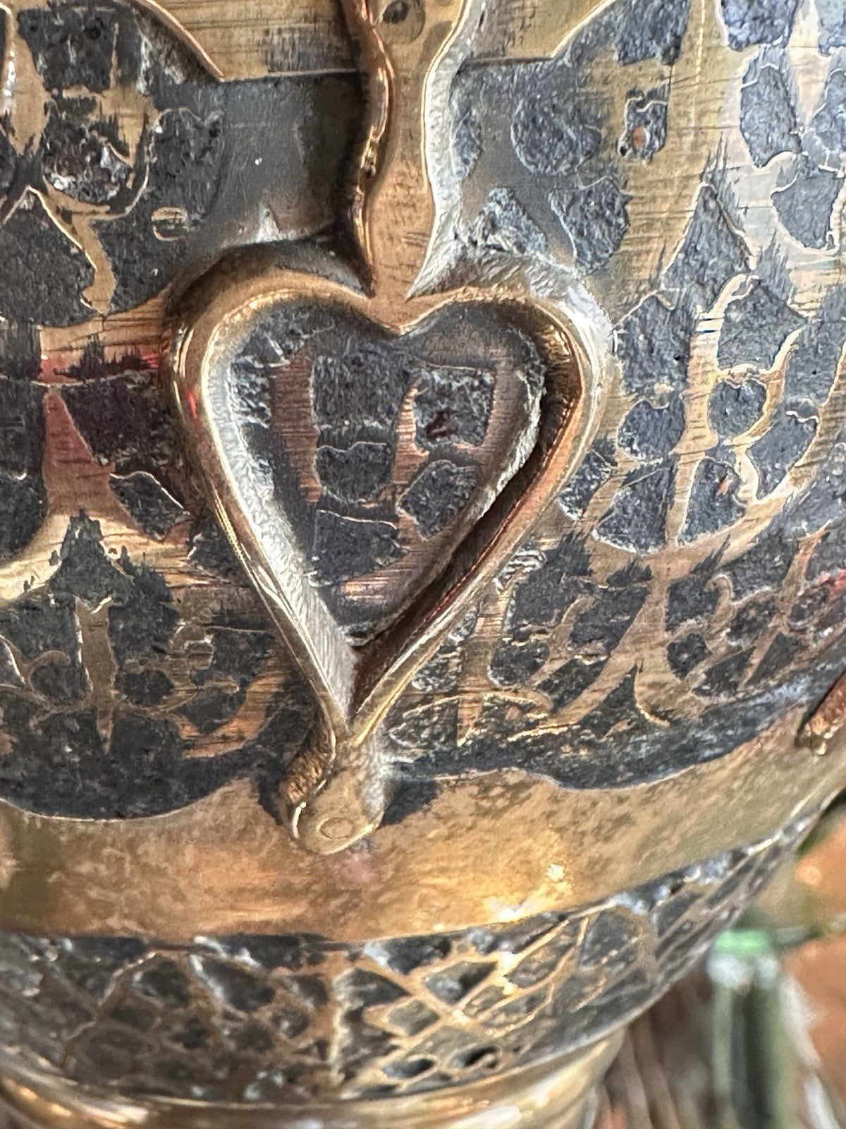 Vintage Intricate India Brass Urn Shape Engraved Inlay Fish Hookah Base Pot Vase