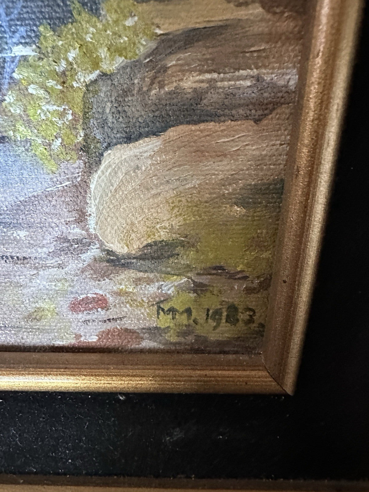 Antique 1903 Signed Art Framed Landscape Oil Painting Snow Mountain