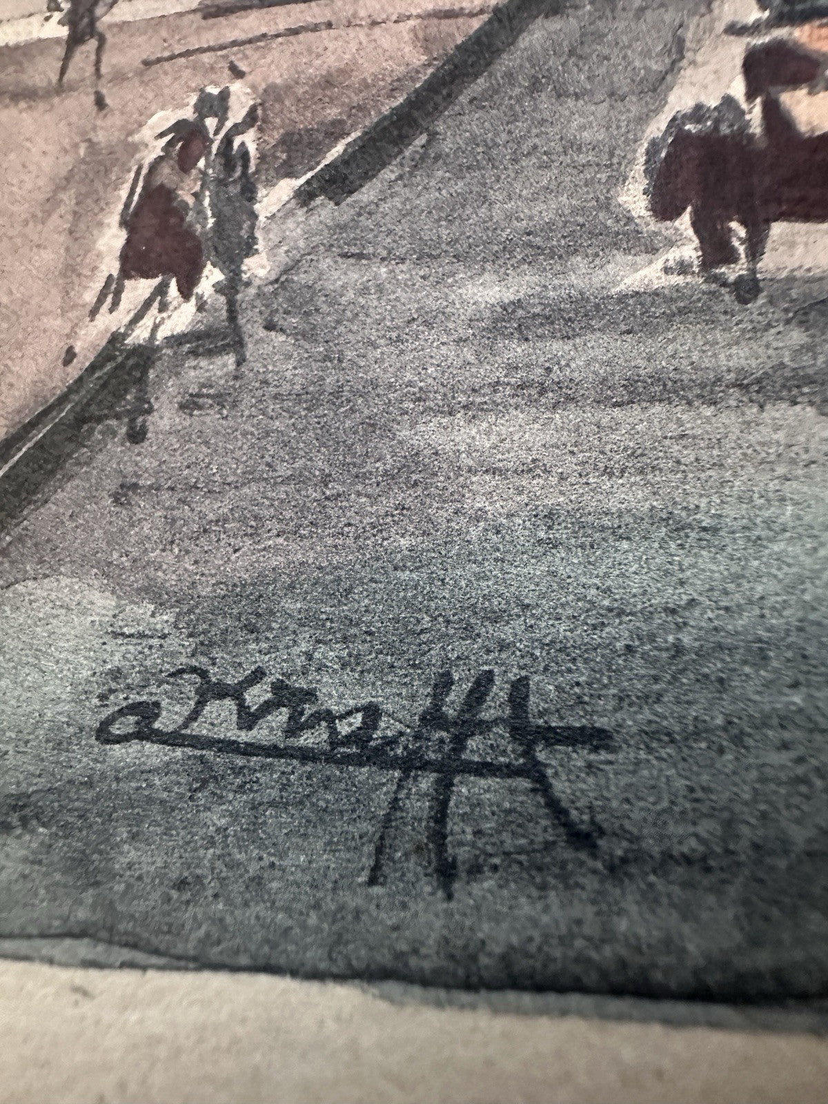 VTG Signed French Framed Litho Watercolor Art Print Paris Palais Opera Garnier