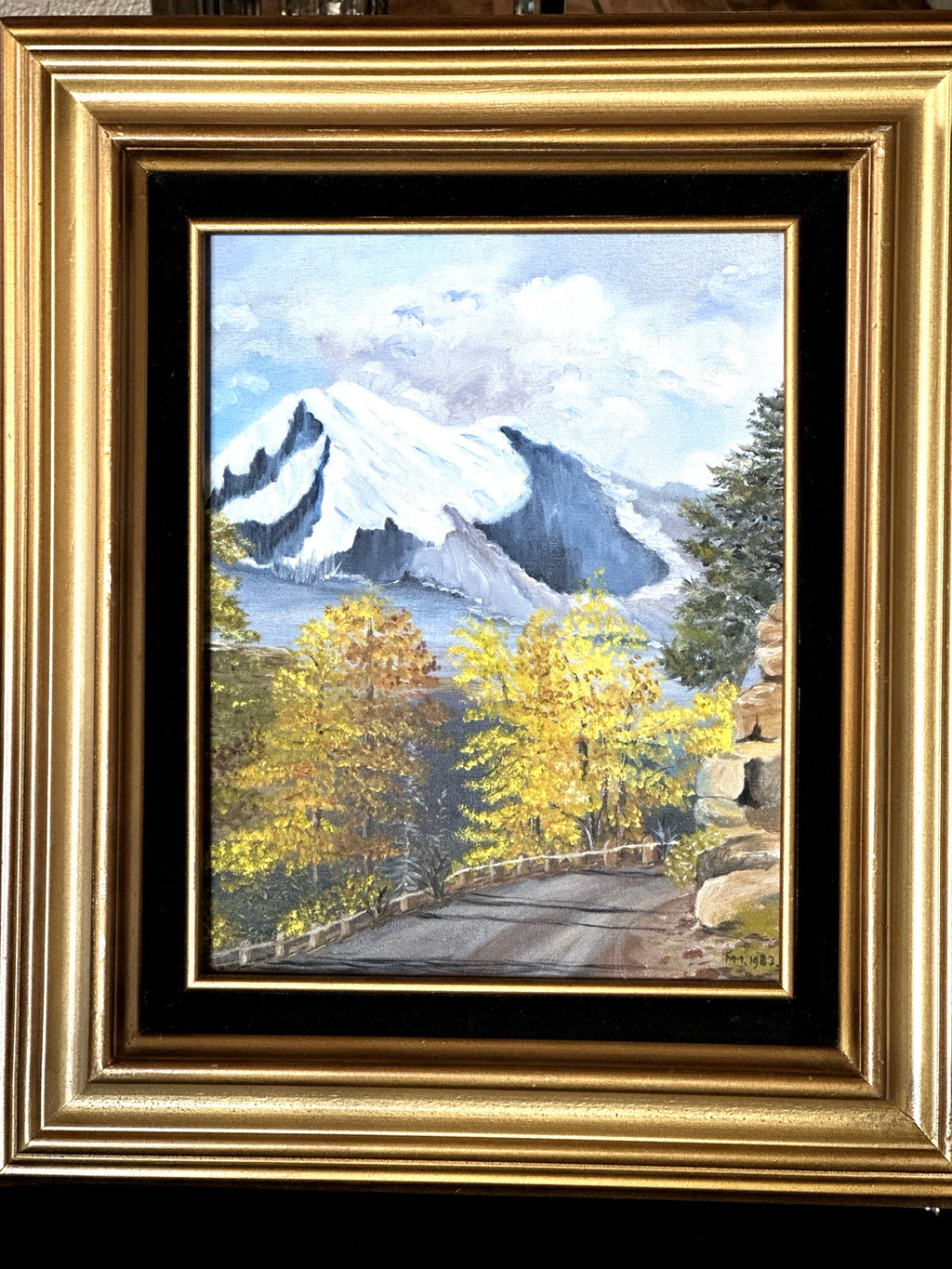 Antique 1903 Signed Art Framed Landscape Oil Painting Snow Mountain