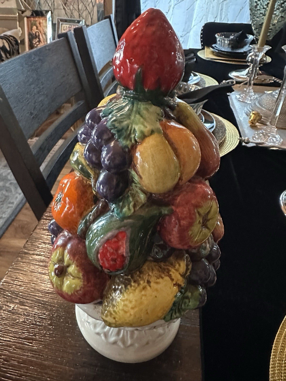 Vintage Ceramic Italian Majolica Provincial Fruit Tree Topiary Centerpiece