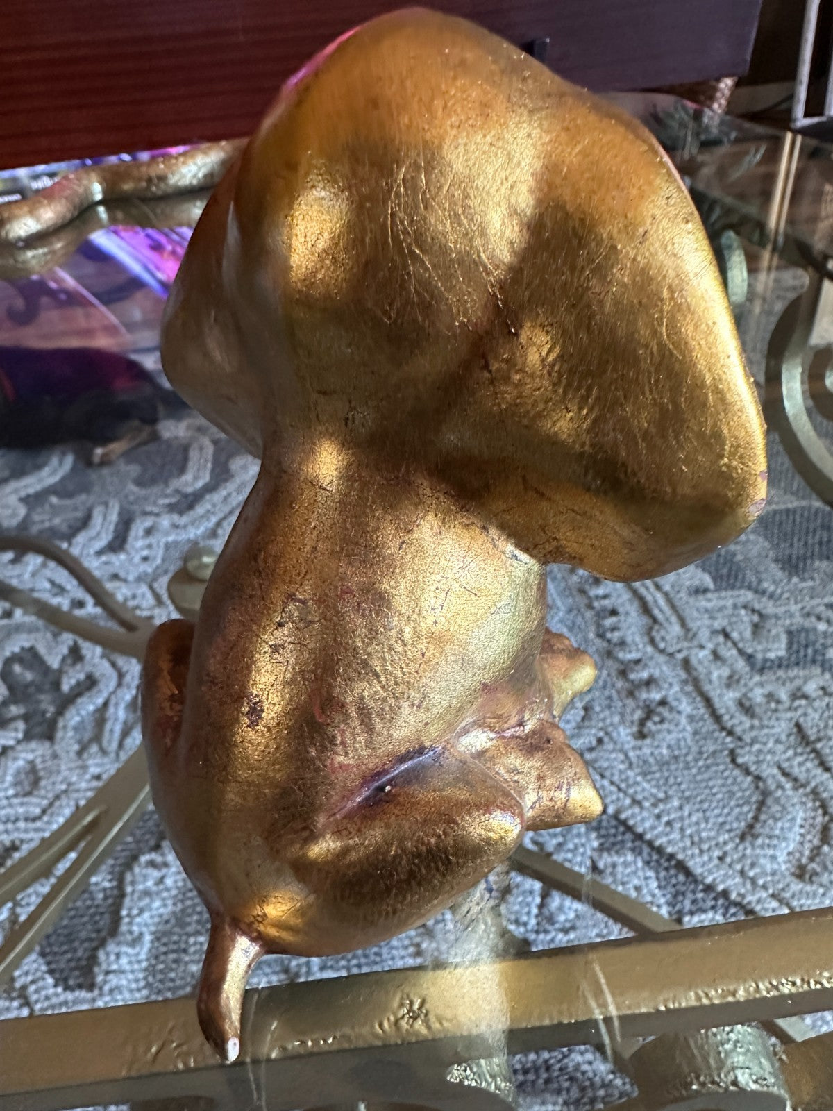 Vintage Hetrick McFarland Signed Dog Figurine Gold Puppy Sculpture
