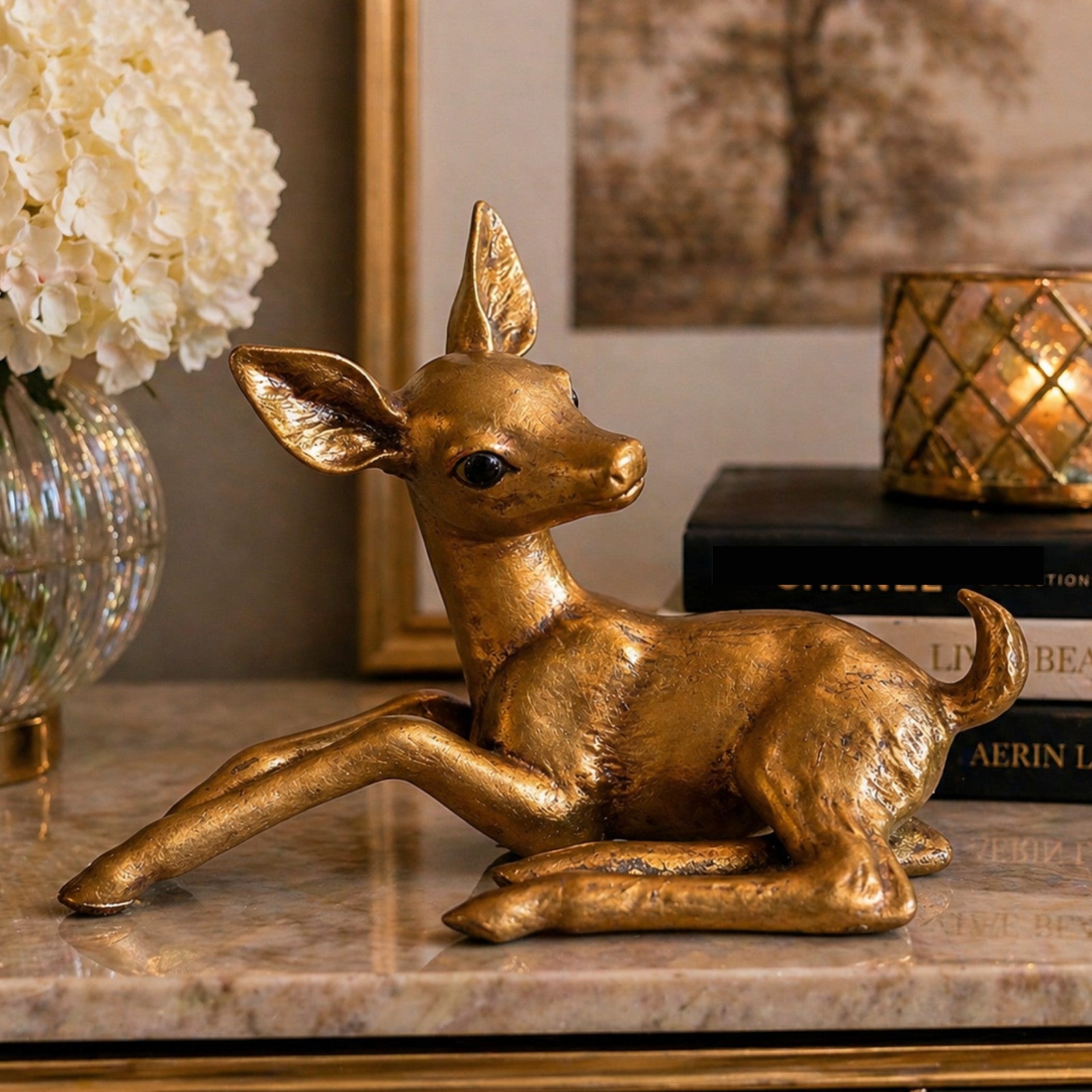 Vintage Rutledge Signed Gold Deer Figurine Mid Century Modern Fawn Sculpture 862