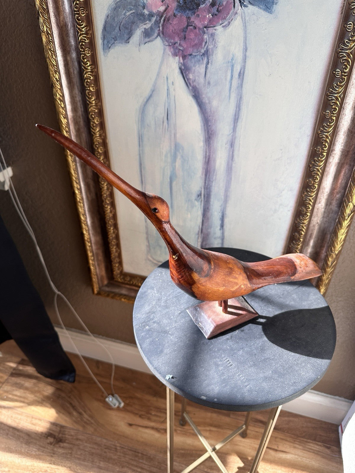 Vintage MCM Hand Carved Wooden Sea Shore Wading Bird Sculpture Nautical Beach