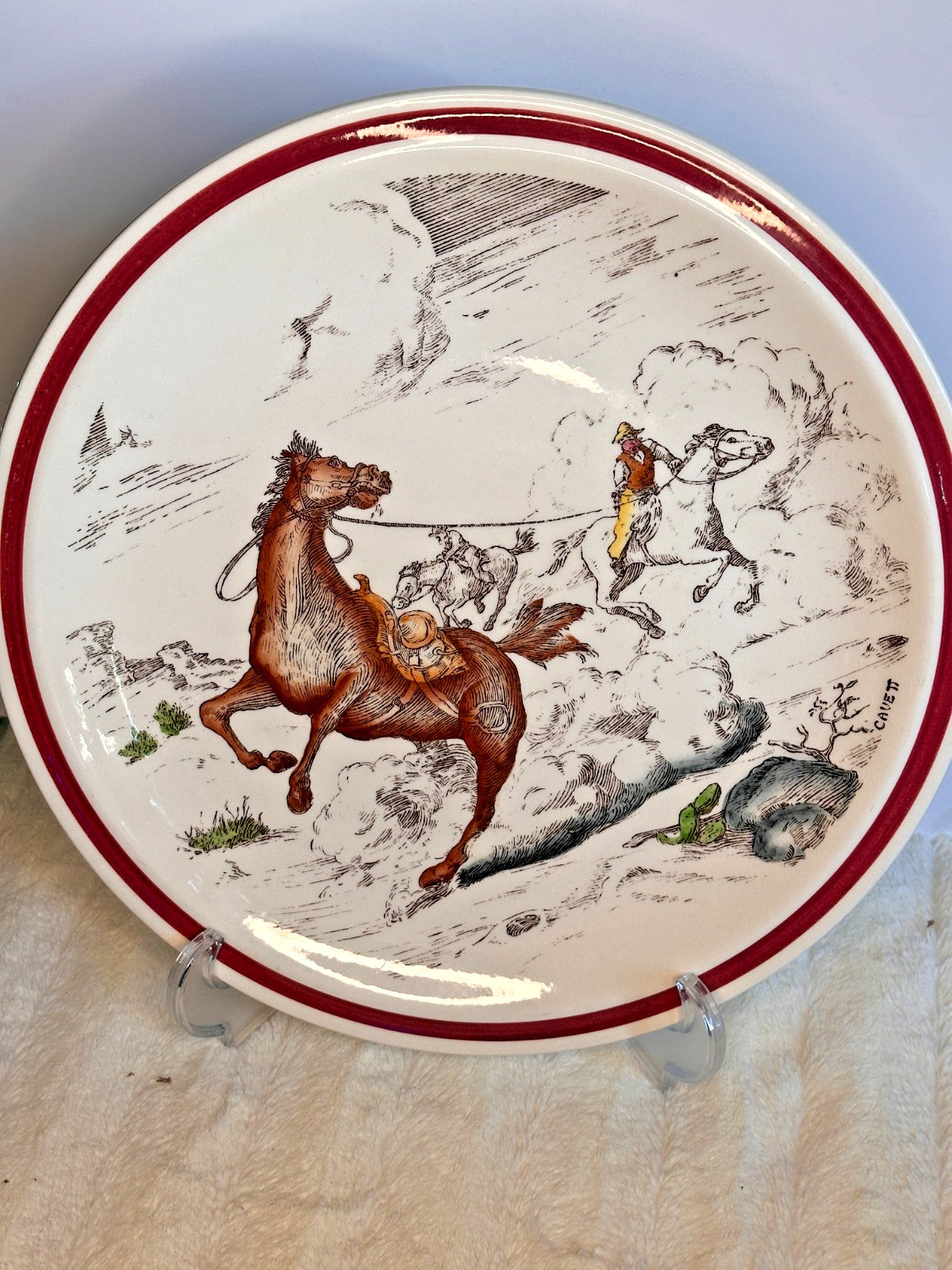 Vernon Kiln Bits Of The The Old  West Horse Thieves 14" Charger Display Plate