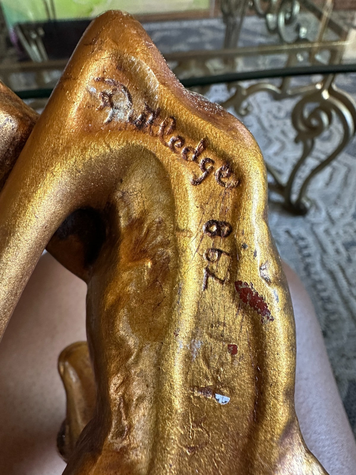Vintage Rutledge Signed Gold Deer Figurine Mid Century Modern Fawn Sculpture 862