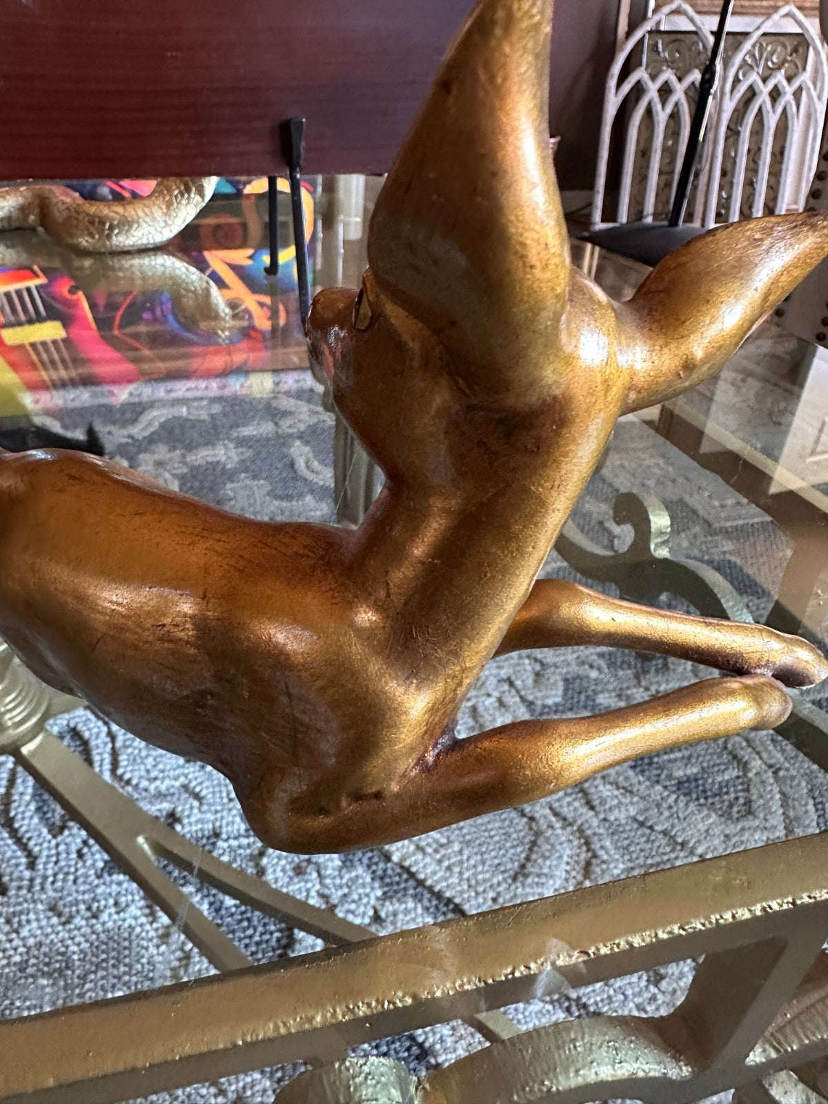 Vintage Rutledge Signed Gold Deer Figurine Mid Century Modern Fawn Sculpture 862