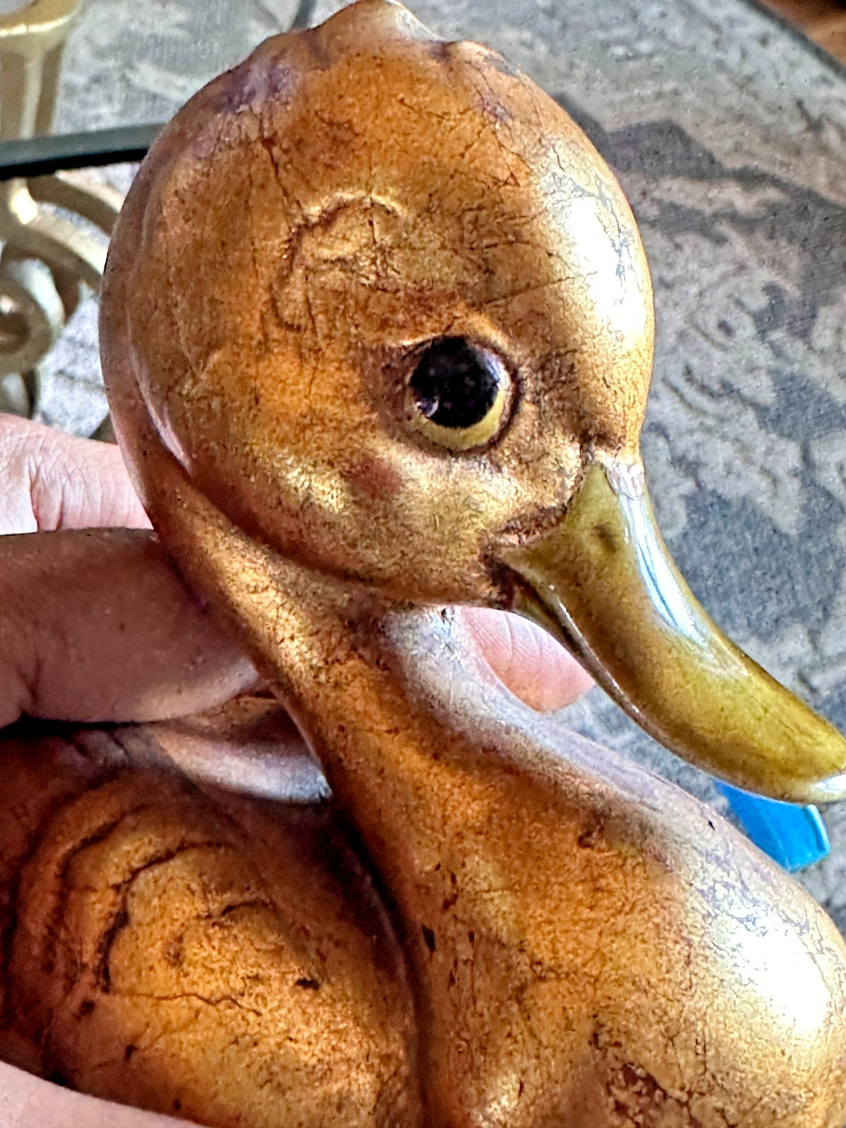 Signed Anthony Freeman Duck Sculpture Gold Ceramic Bird Figurine Vintage