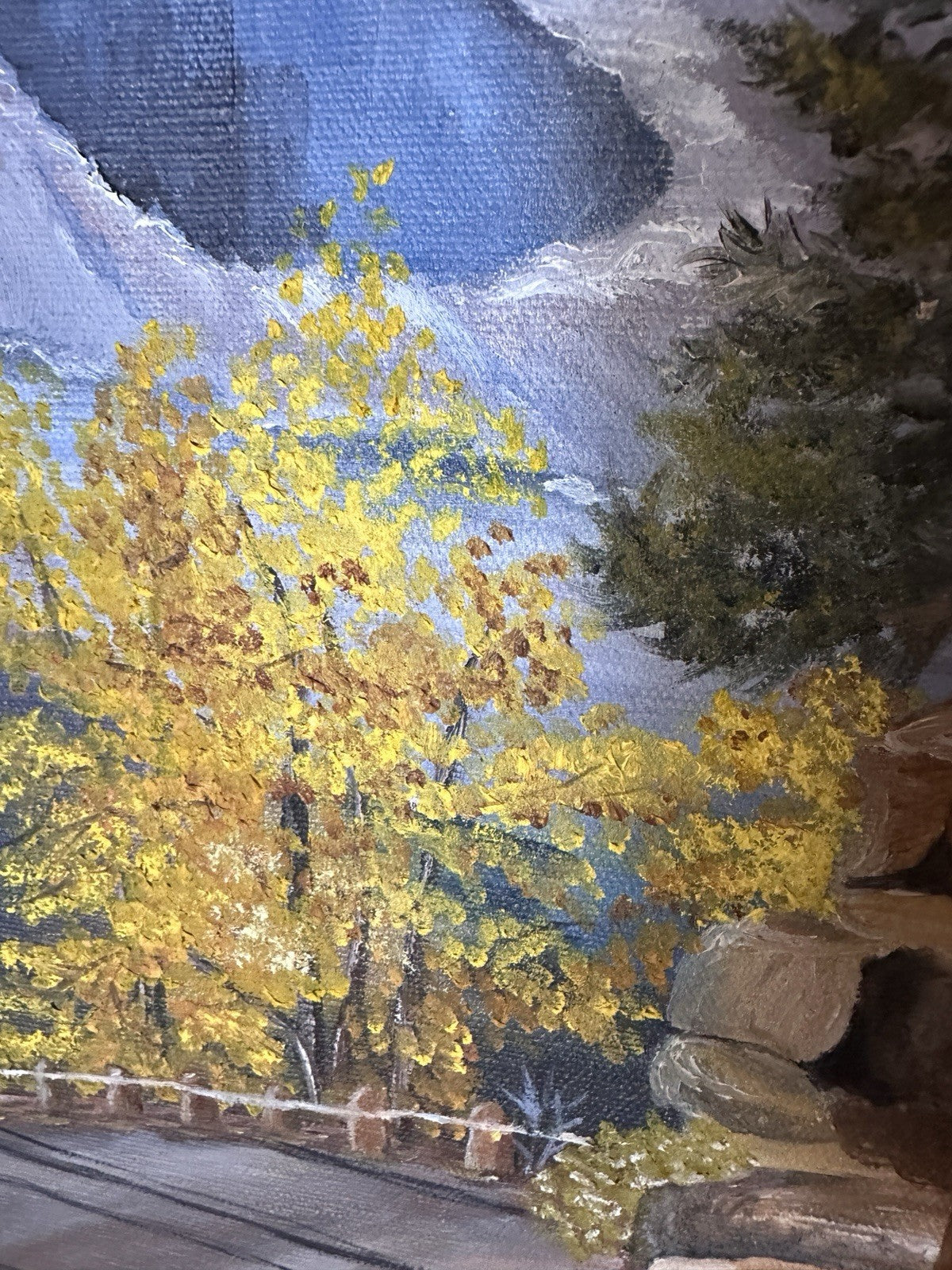 Antique 1903 Signed Art Framed Landscape Oil Painting Snow Mountain