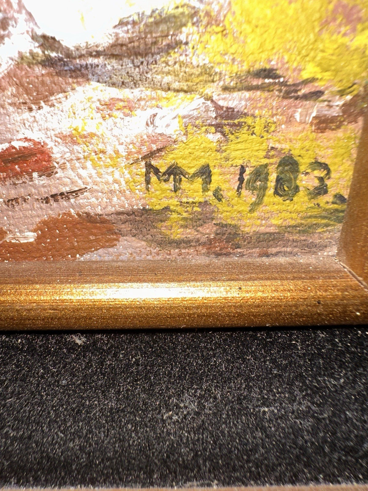 Antique 1903 Signed Art Framed Landscape Oil Painting Snow Mountain