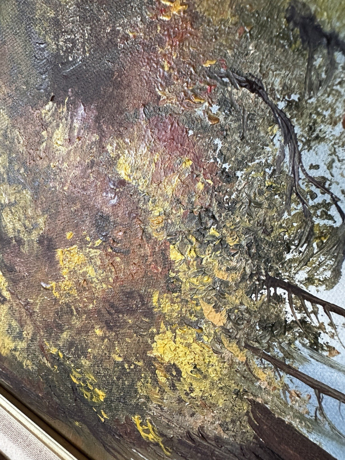 Vintage Oil Painting Nature Water Forest Landscape Framed Original Signed Art