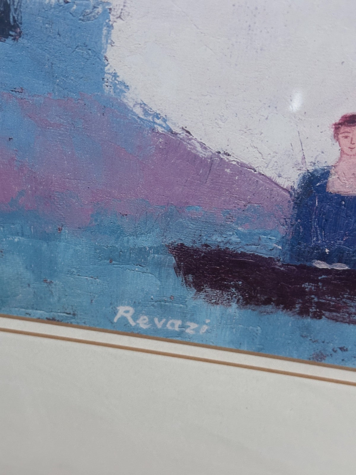 Large Wood Framed Gia Revazi Signed Art Print Called Fishing 31x27