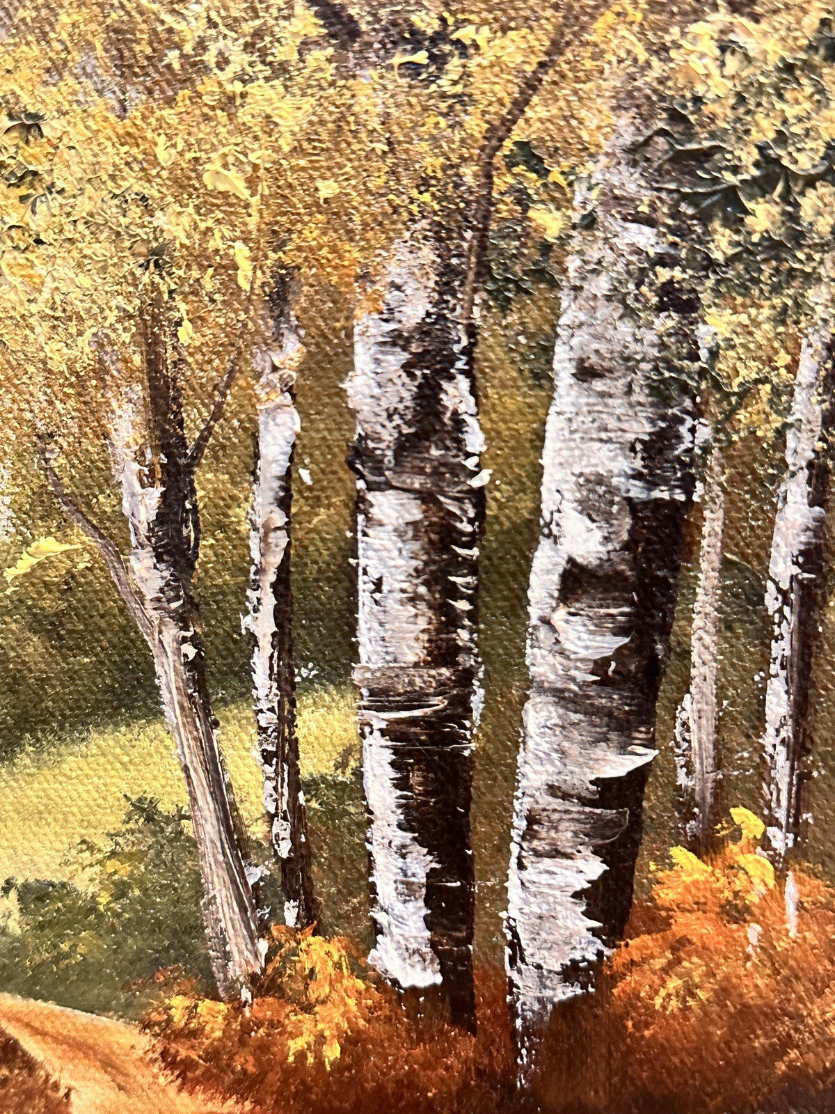 Original Signed B Mikels Wood Framed Fall Scenery Birch Trees Art Painting
