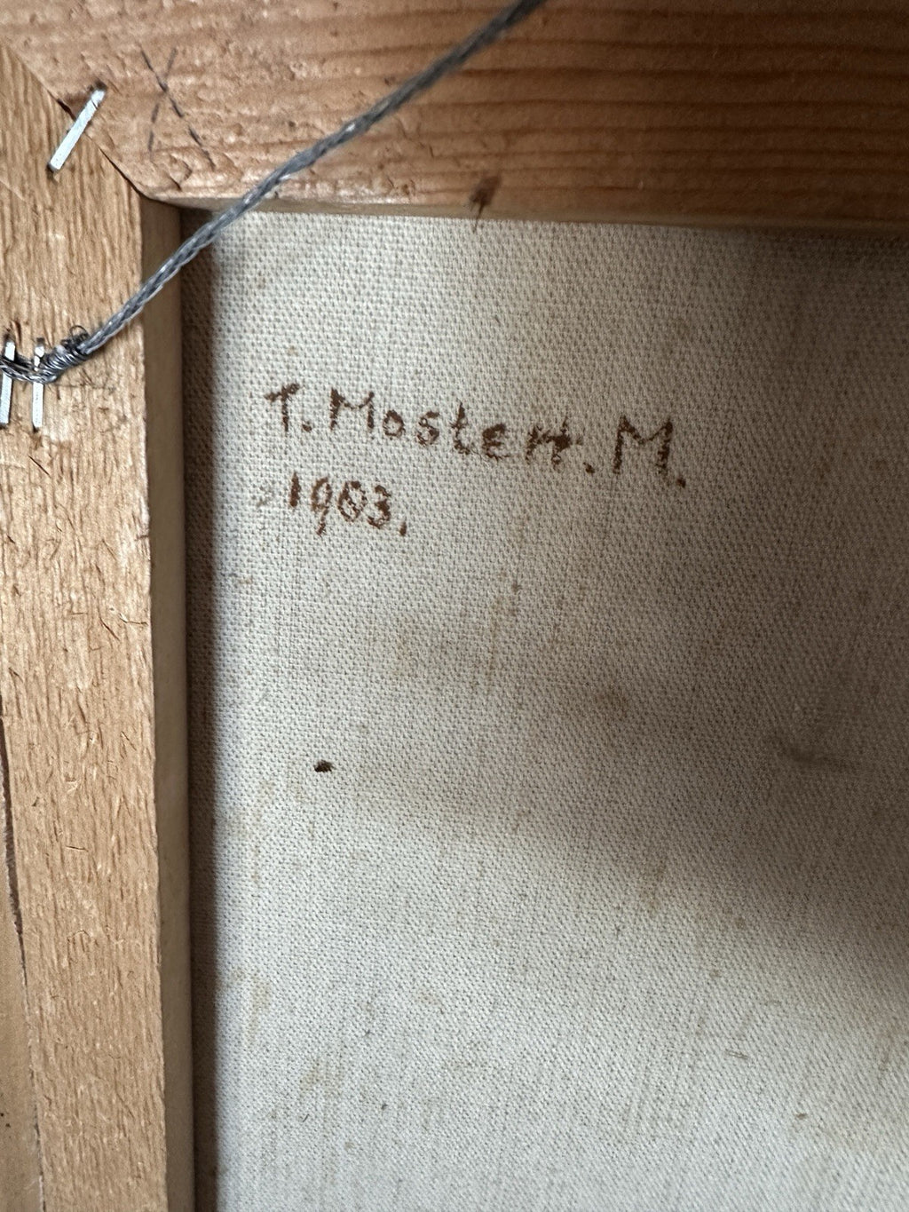 Antique 1903 Signed Art Framed Landscape Oil Painting Snow Mountain