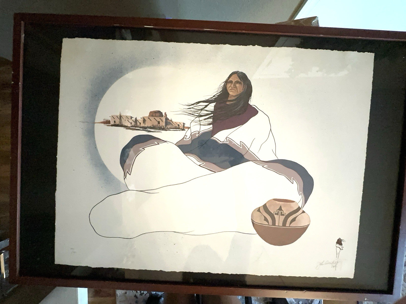 Original John A White Southwestern Desert Wind Native American Woman  Art Print
