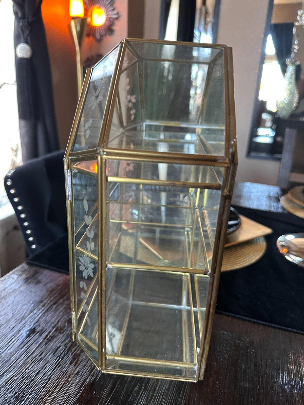 Glass Mirror Curio Wall Mini Perfume Jewelry Hexagon Terrarium Display Case Box